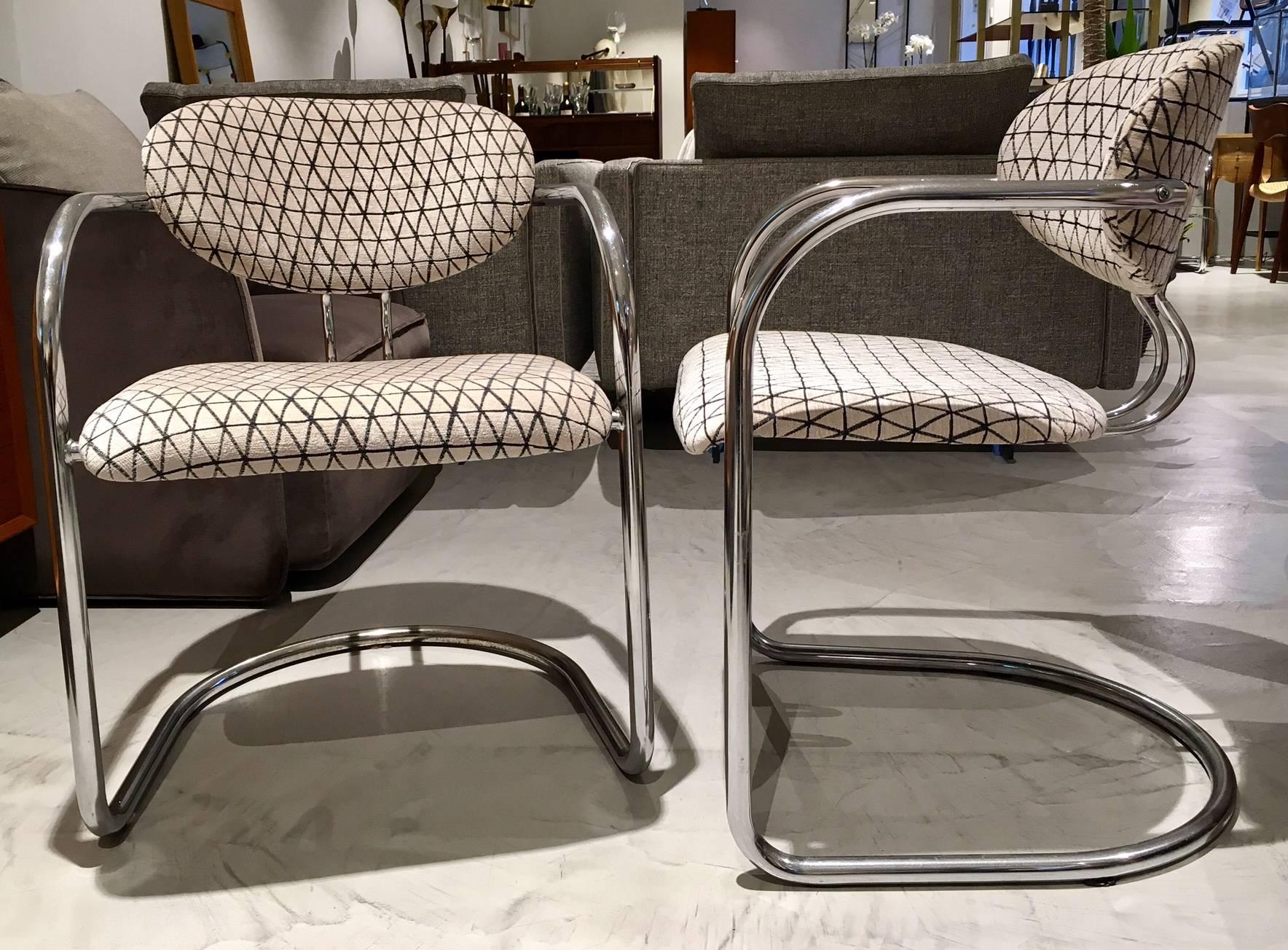 Plated Pair of Italian Modern Tubular Steel Chairs