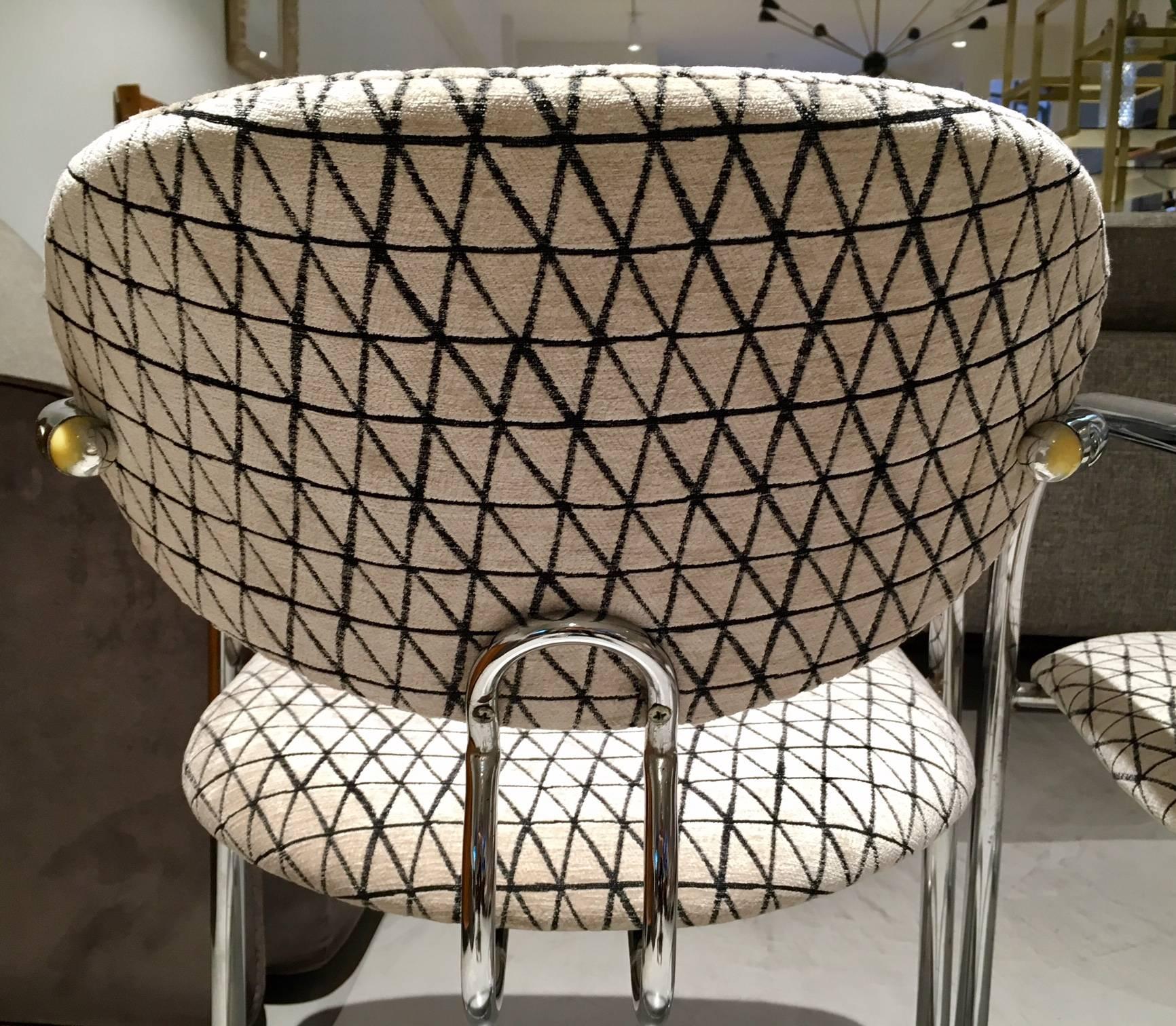 Velvet Pair of Italian Modern Tubular Steel Chairs