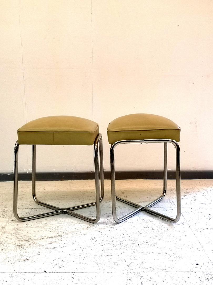 Bauhaus Pair of Tubular Steel Ottomans, 1930s