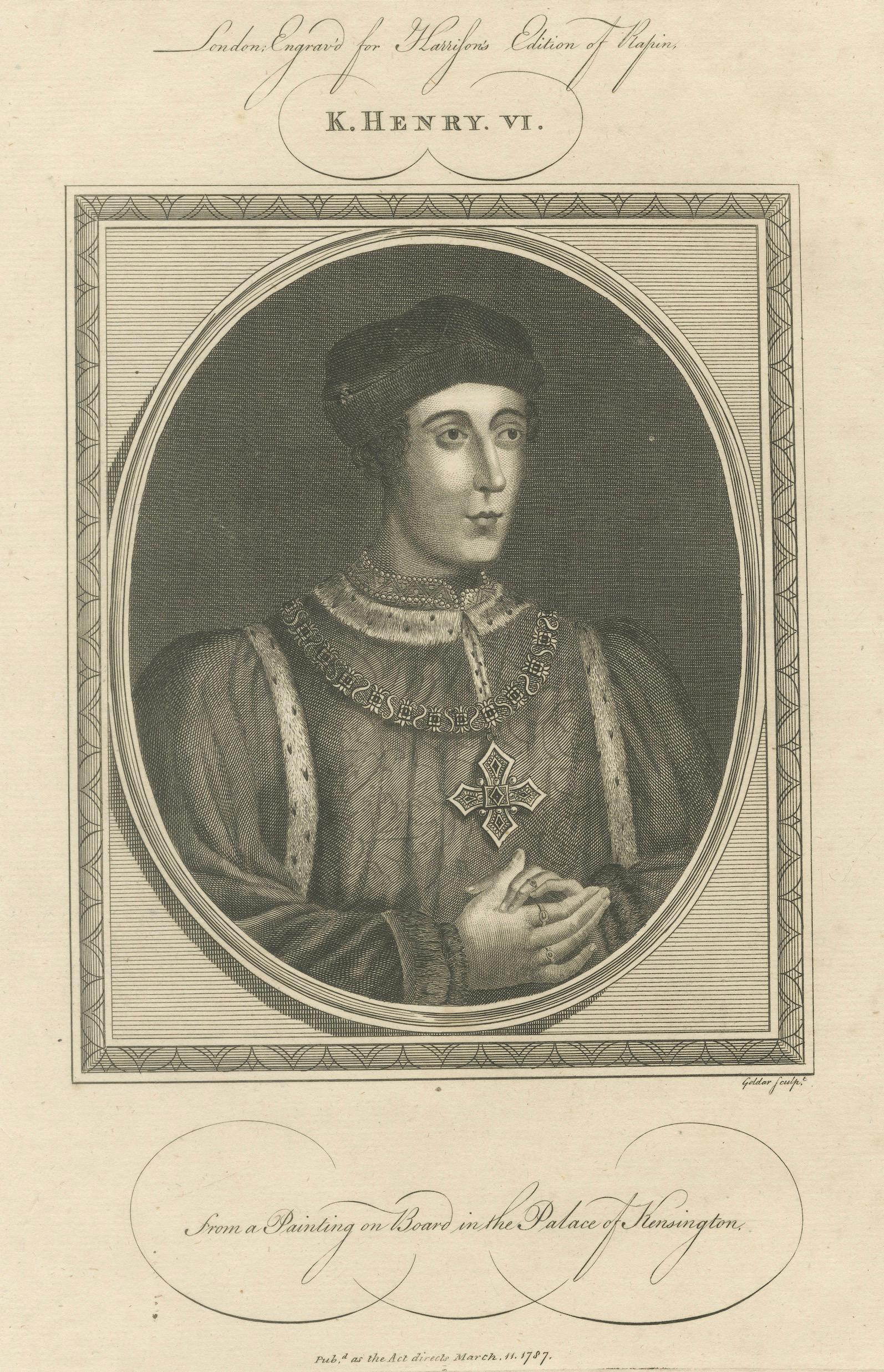 Pair of Tudor Royal Portrait Engravings, Henry V & Henry VI, c.1790