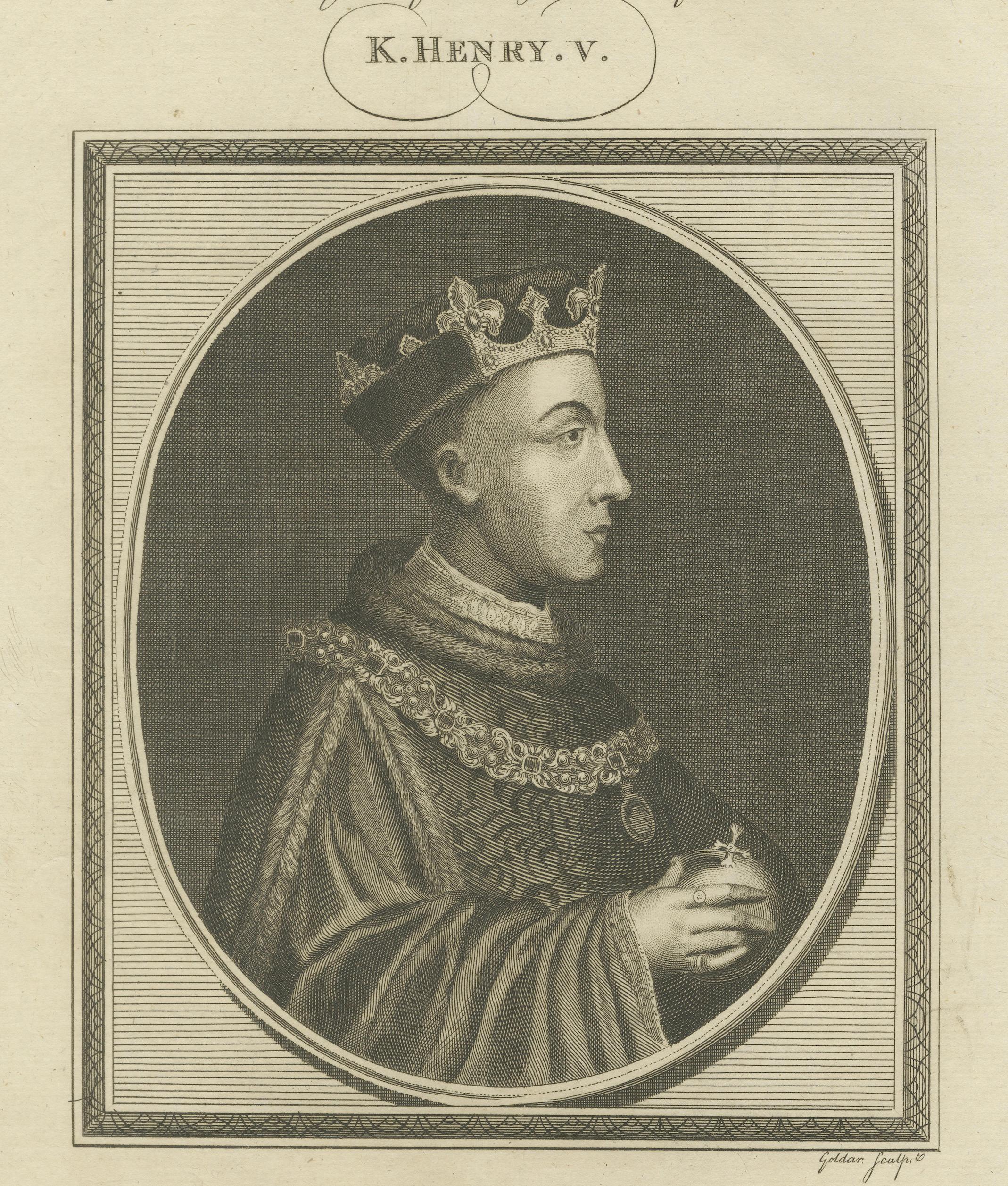 Pair of Tudor Royal Portrait Engravings, Henry V & Henry VI, c.1790