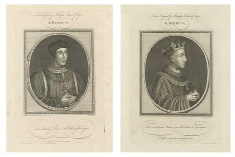 Pair of Tudor Royal Portrait Engravings, Henry V & Henry VI, c.1790