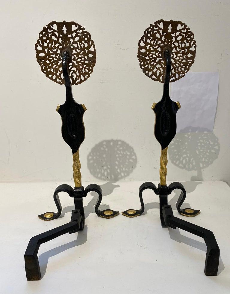 Hand-Crafted Pair of Tudor Style Andirons For Sale