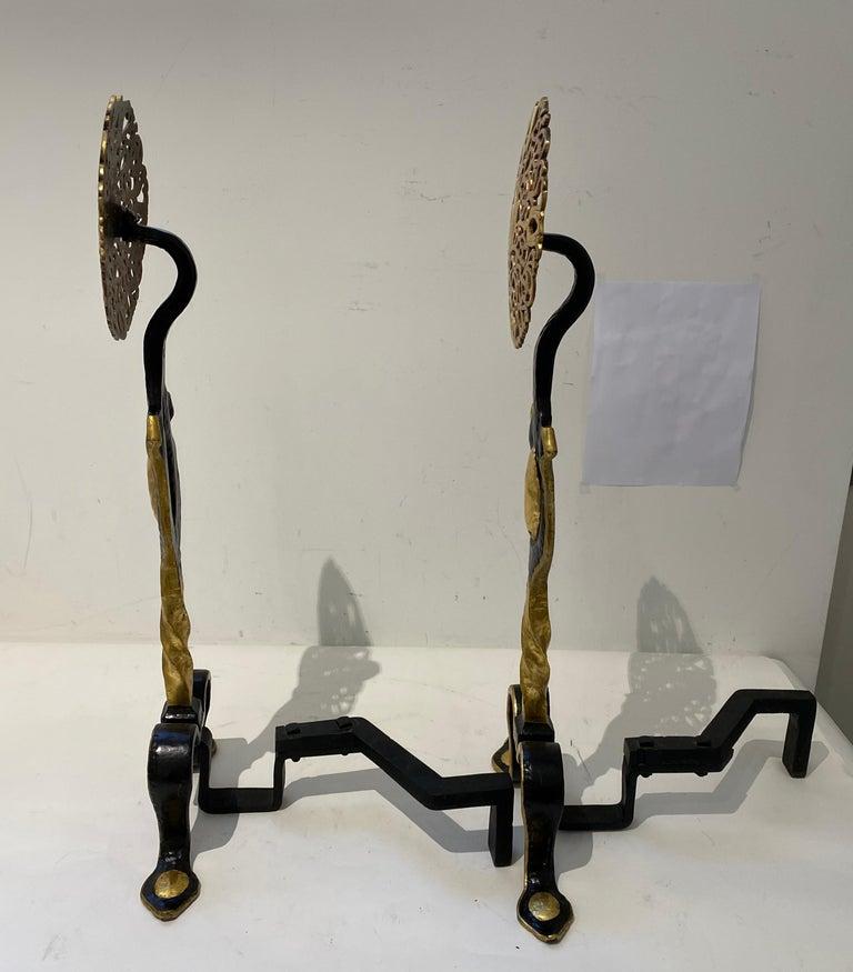 Pair of Tudor Style Andirons In Good Condition For Sale In West Palm Beach, FL
