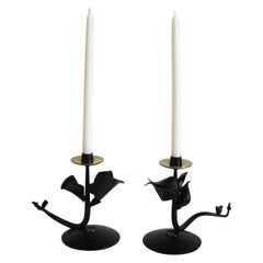 Pair of Tuft Candle Holders by Albert Paley in Formed and Fabricated Steel