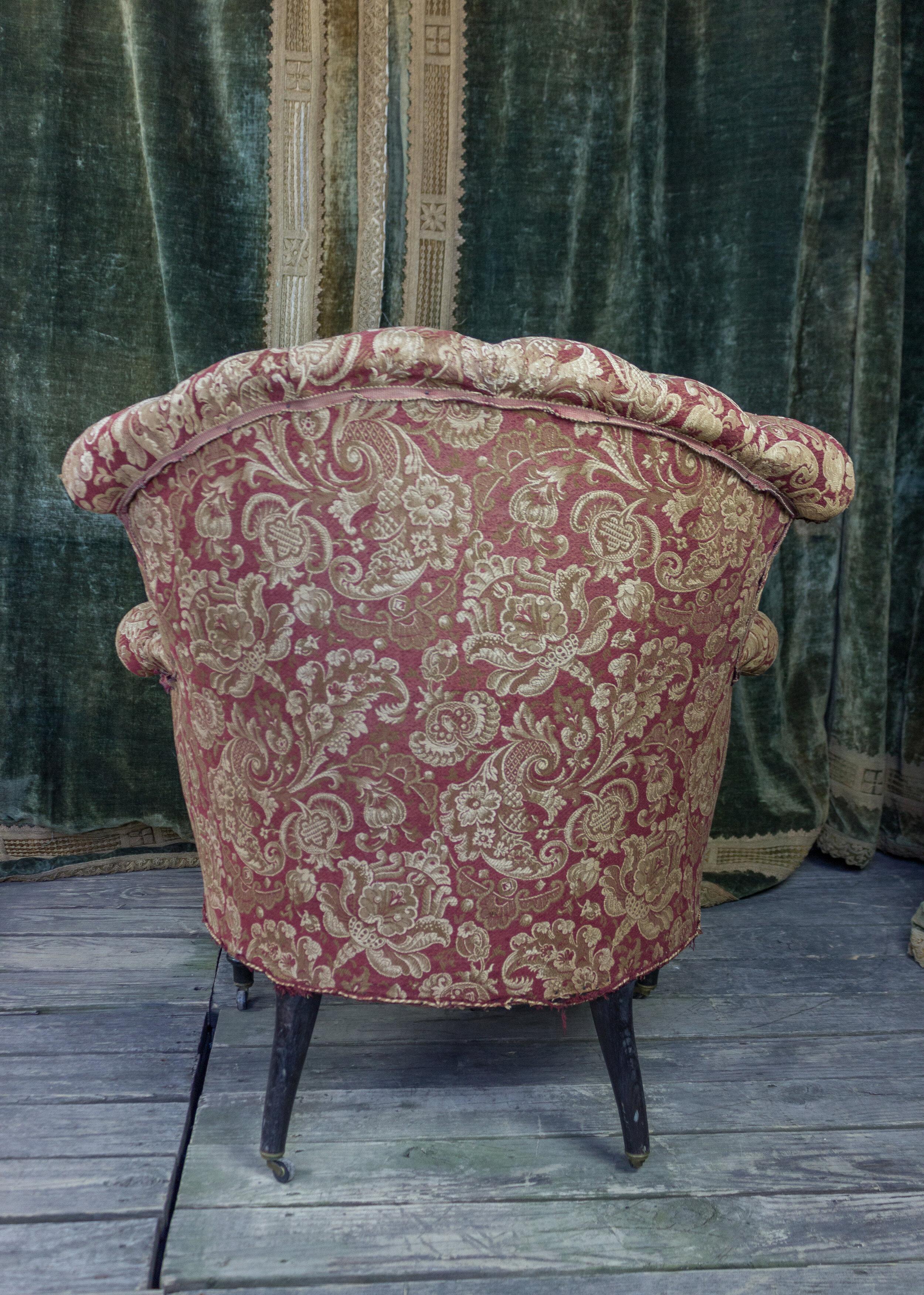 Pair of Tufted and Scrolled Back Chairs in Printed Velvet 3