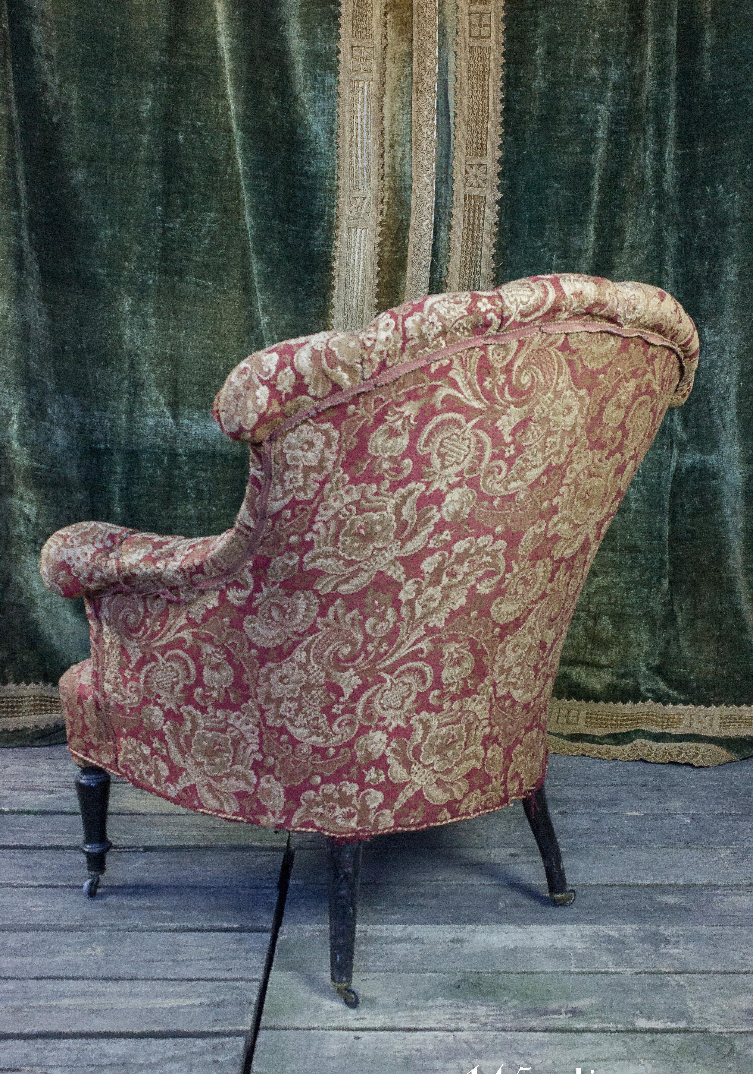 Pair of Tufted and Scrolled Back Chairs in Printed Velvet 2