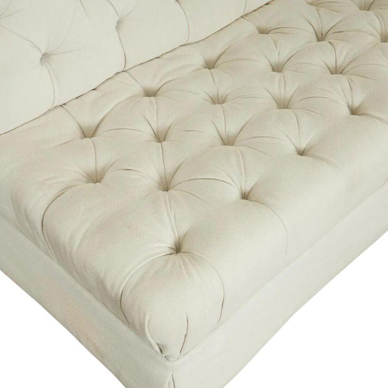 Pair of Tufted Armless Cotton Three Seat Sofas, Daniel Romualdez For Sale 1