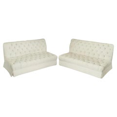 Vintage Pair of Tufted Armless Cotton Three Seat Sofas, Daniel Romualdez