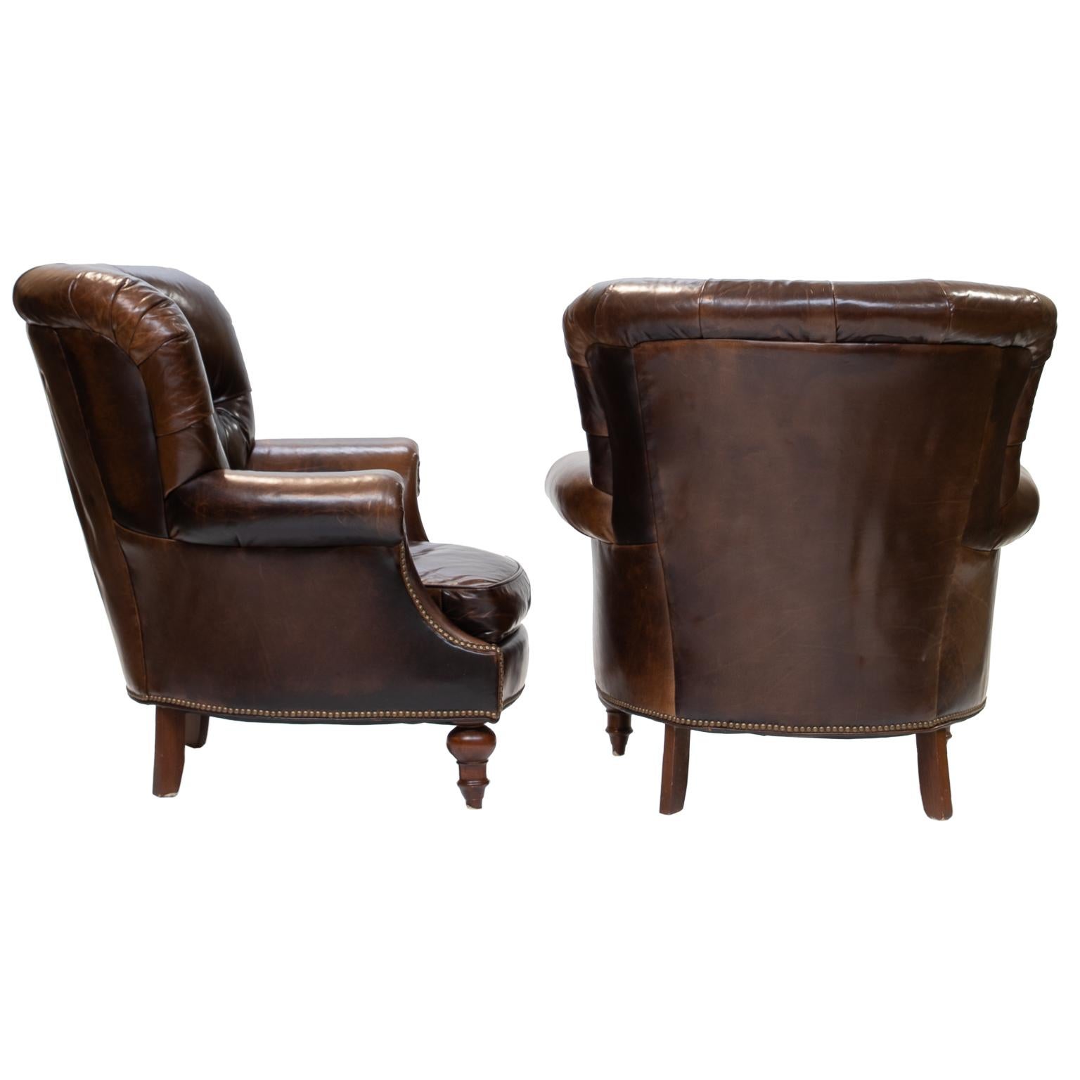 American Pair of Tufted Back Leather Club Chairs