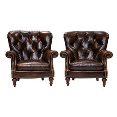 Pair of Tufted Back Leather Club Chairs