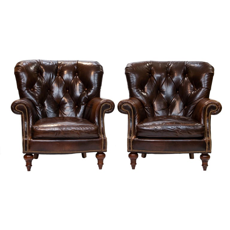 Pair of Tufted Back Leather Club Chairs at 1stdibs