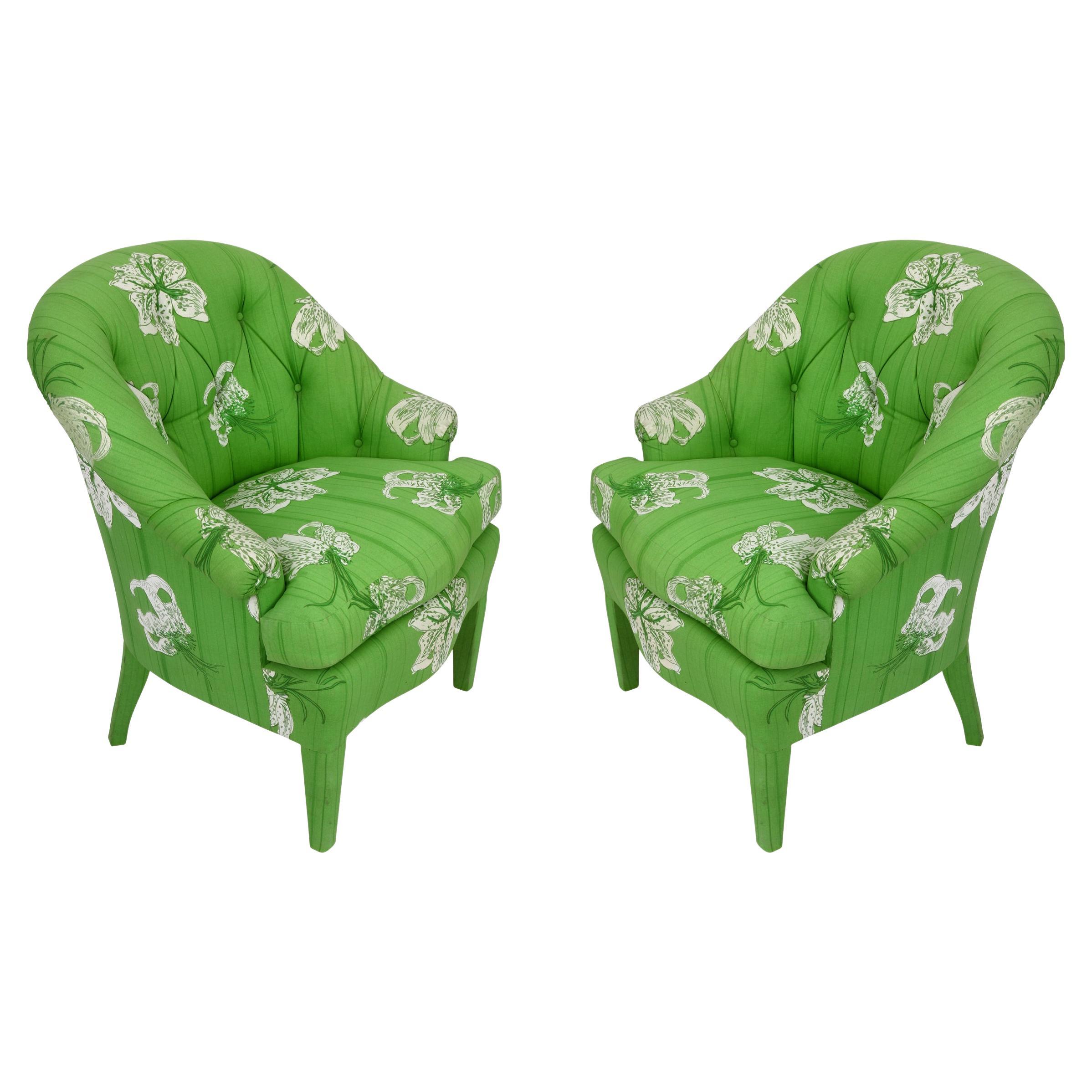 Pair of Tufted Barrel Back 1970s Vintage Chairs in Dek Tillet Fabric