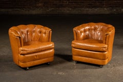 Pair of Tufted Barrel Back Leather Club Chairs by Classic Leather, Inc.