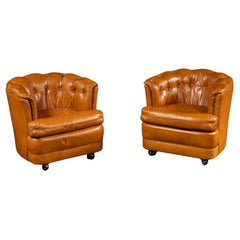 Pair of Tufted Barrel Back Leather Club Chairs by Classic Leather, Inc. Pair of Tufted Barrel Back Leather Club Chairs by Classic Leather, Inc.