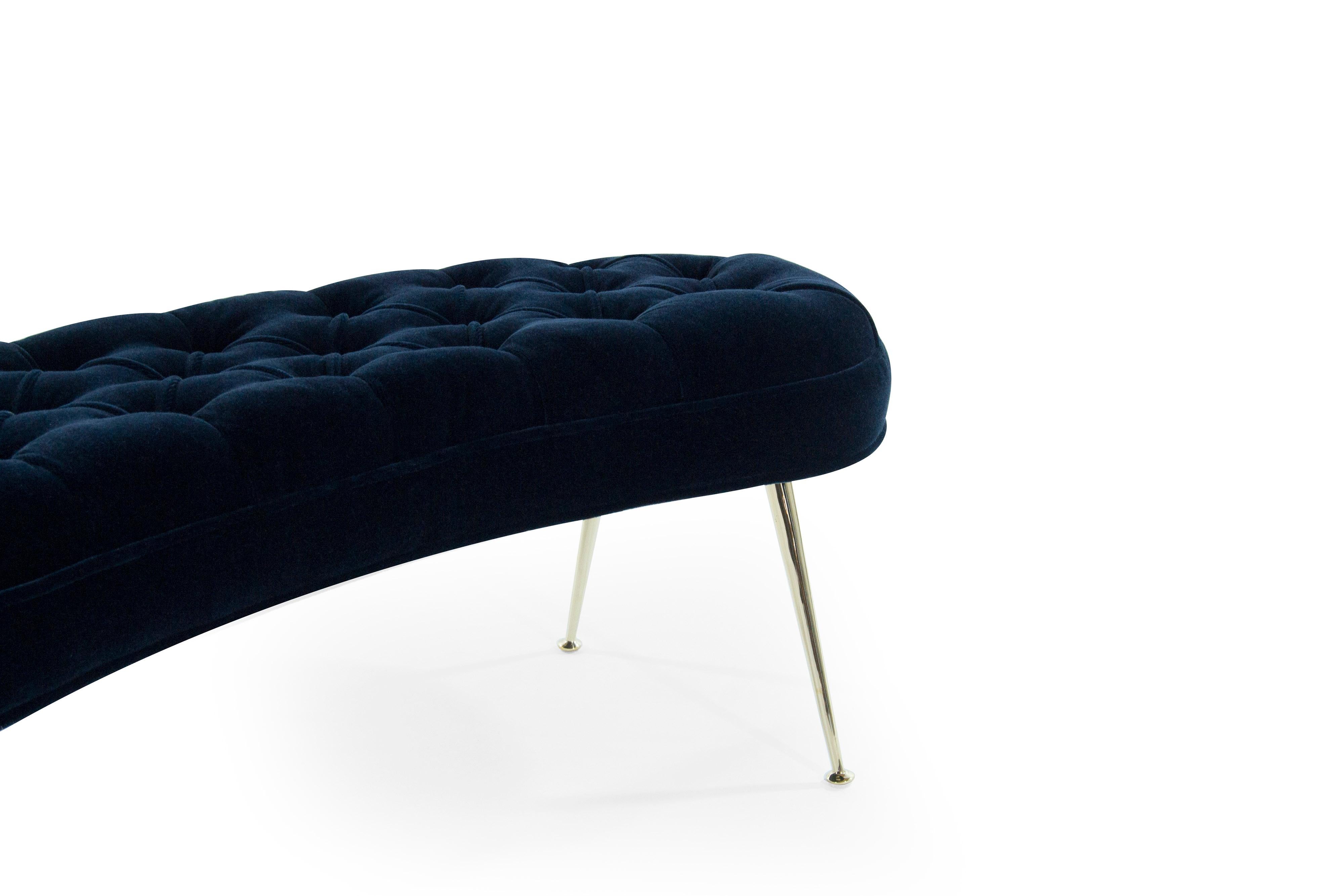 20th Century Pair of Tufted Benches in Deep Blue Mohair