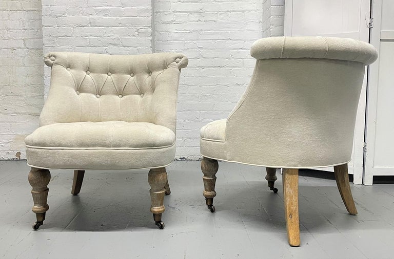 Baroque Pair of Tufted Cerused Lounge Slipper Chairs For Sale