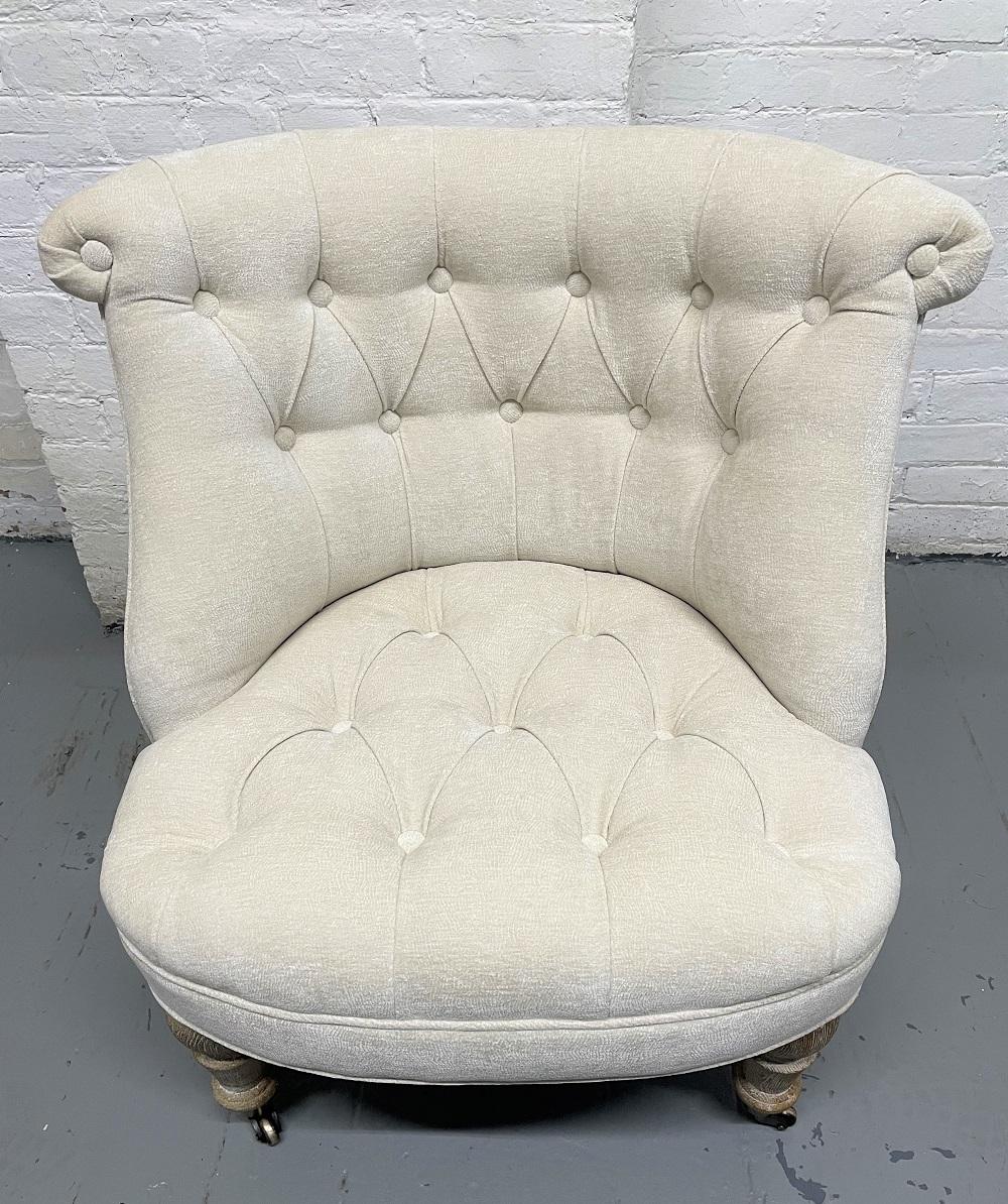 20th Century Pair of Tufted Cerused Lounge Slipper Chairs For Sale