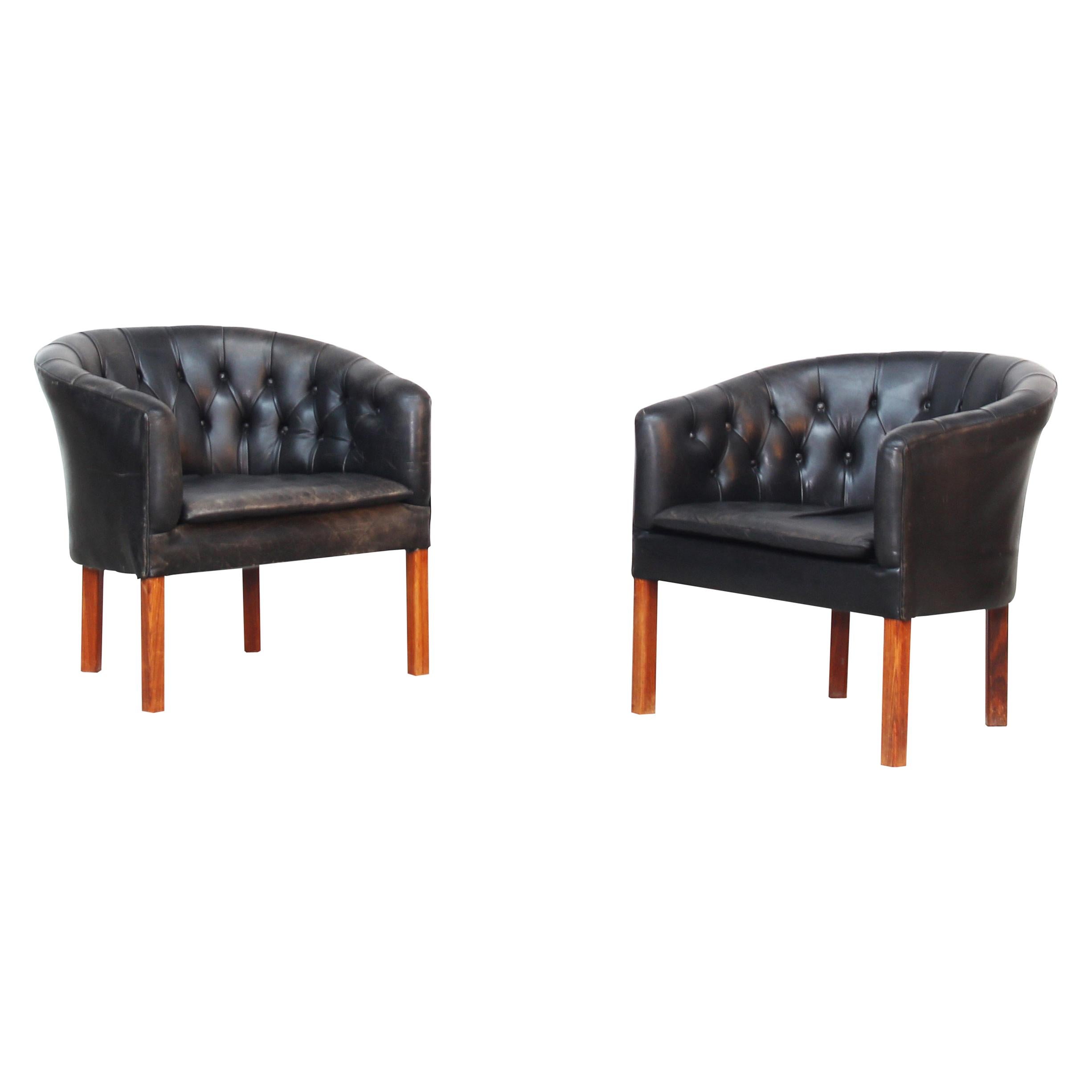 Pair of Tufted Danish Lounge Chairs Attributed to Kaare Klint Borge Mogensen For Sale