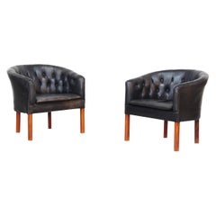 Pair of Tufted Danish Lounge Chairs Attributed to Kaare Klint Borge Mogensen