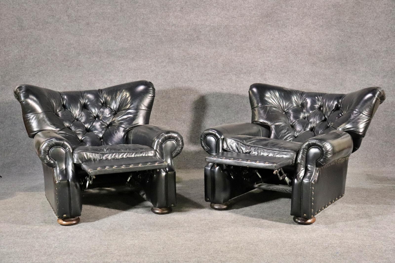 Unknown Pair of Tufted English Georgian Style Club Chairs Recliners  For Sale