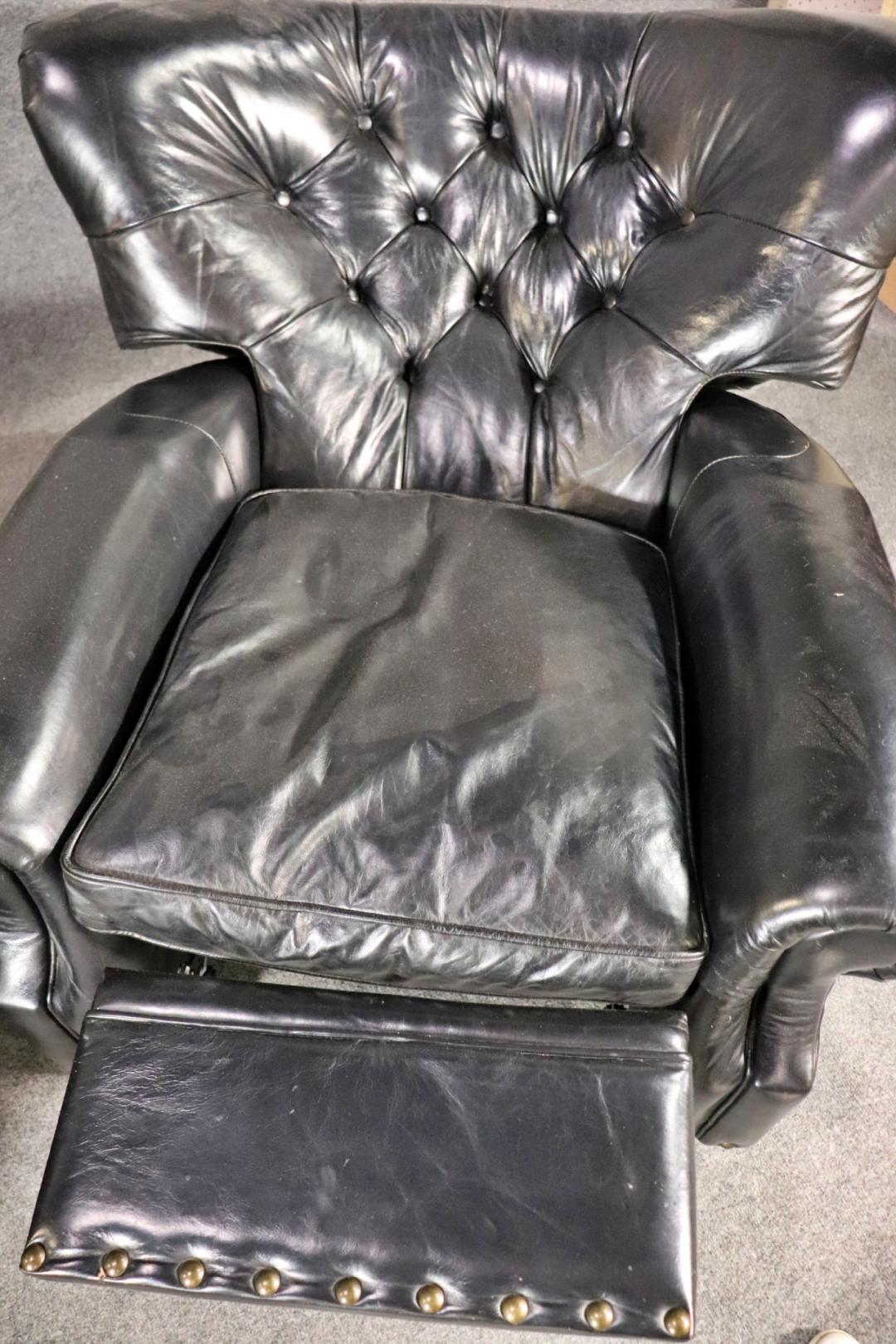 Leather Pair of Tufted English Georgian Style Club Chairs Recliners  For Sale