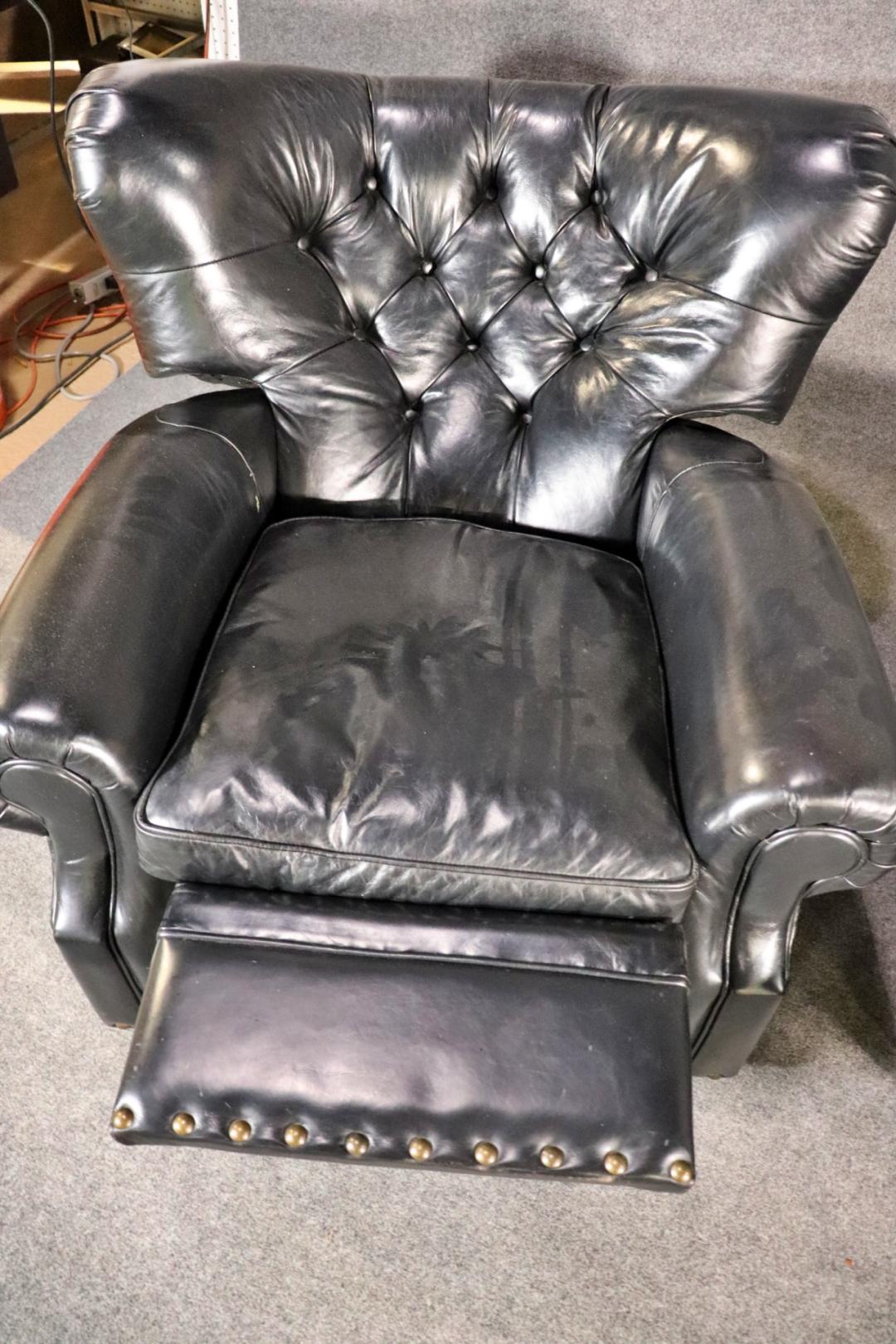 Pair of Tufted English Georgian Style Club Chairs Recliners  For Sale 1