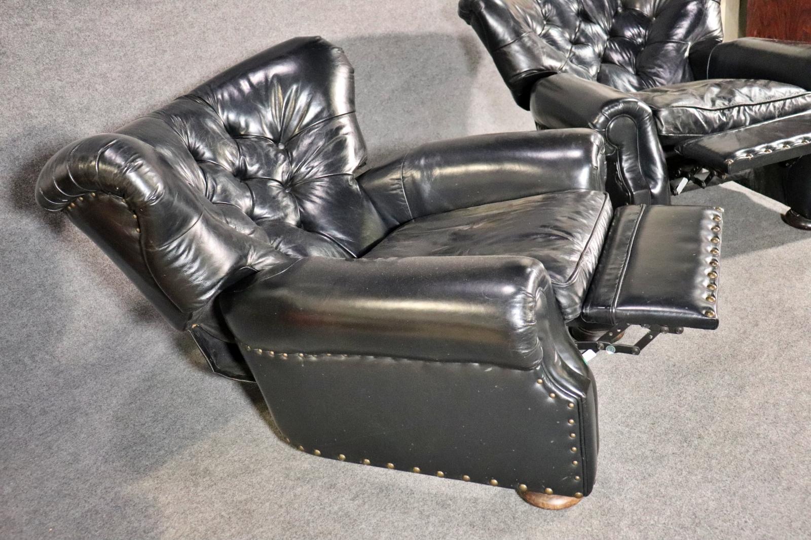 Pair of Tufted English Georgian Style Club Chairs Recliners  For Sale 3