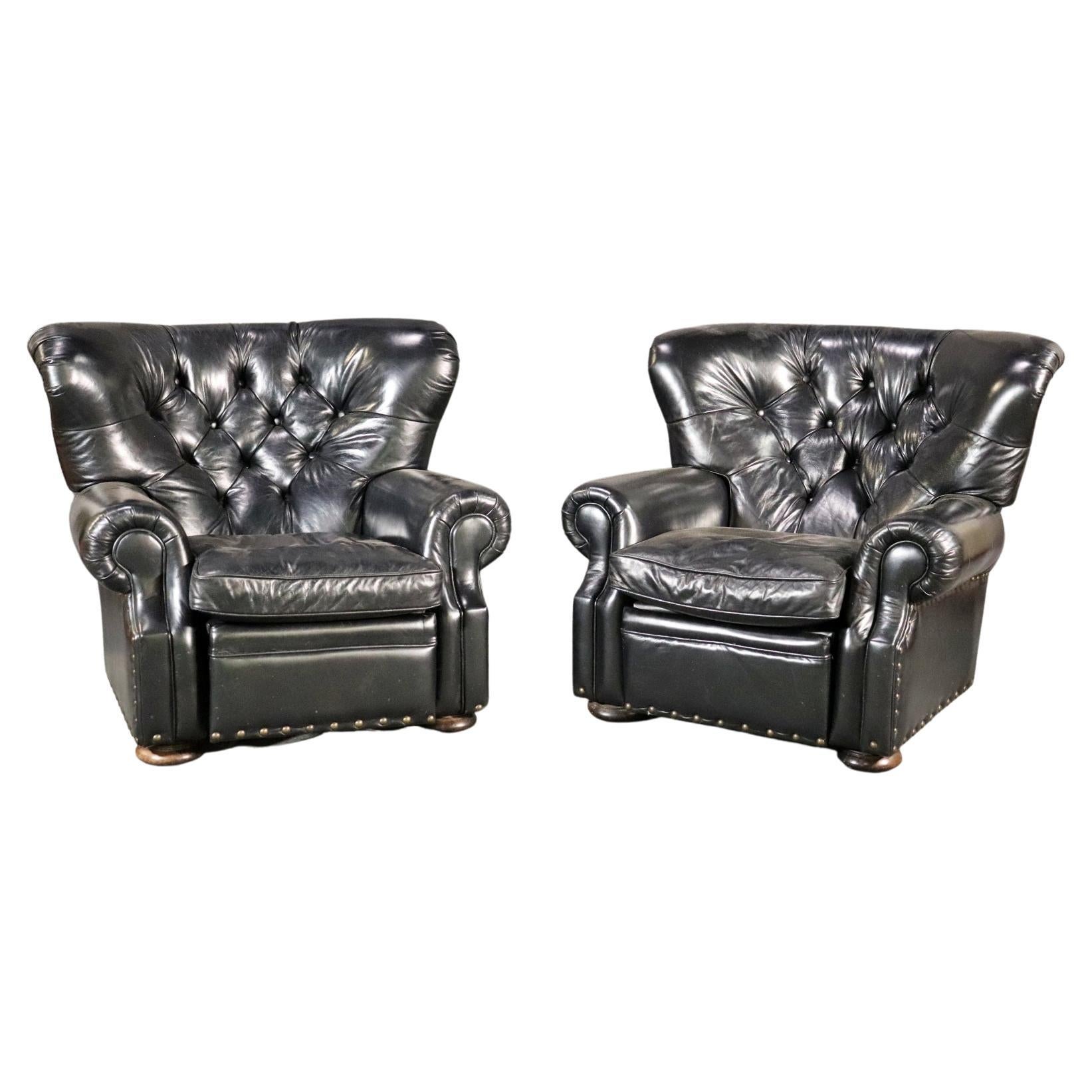 Pair of Tufted English Georgian Style Club Chairs Recliners 
