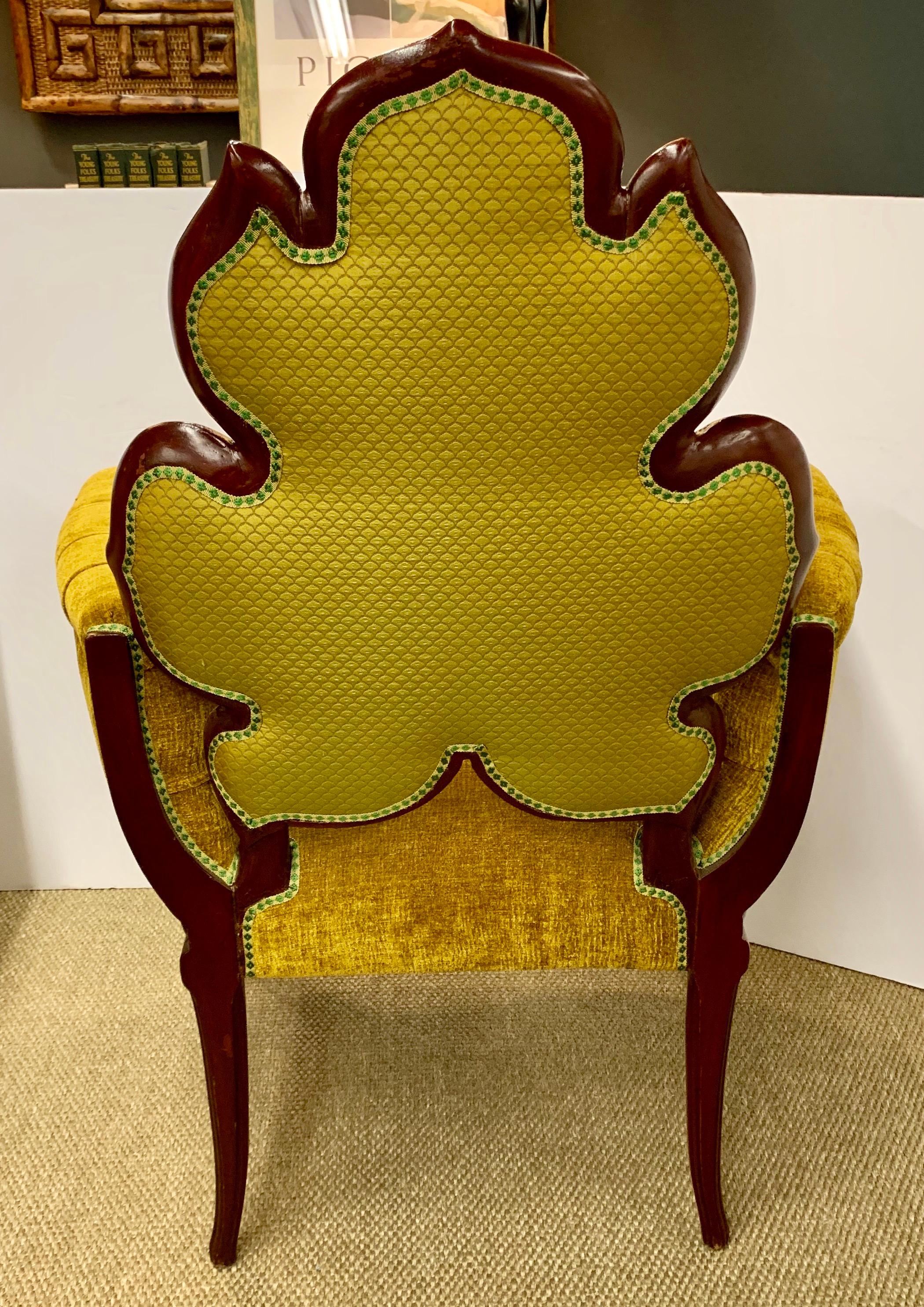 Pair of Tufted Gold Velvet Mahogany Chairs Armchairs 2