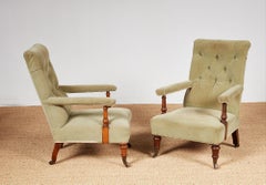 Pair of Tufted High Back Open Armchairs