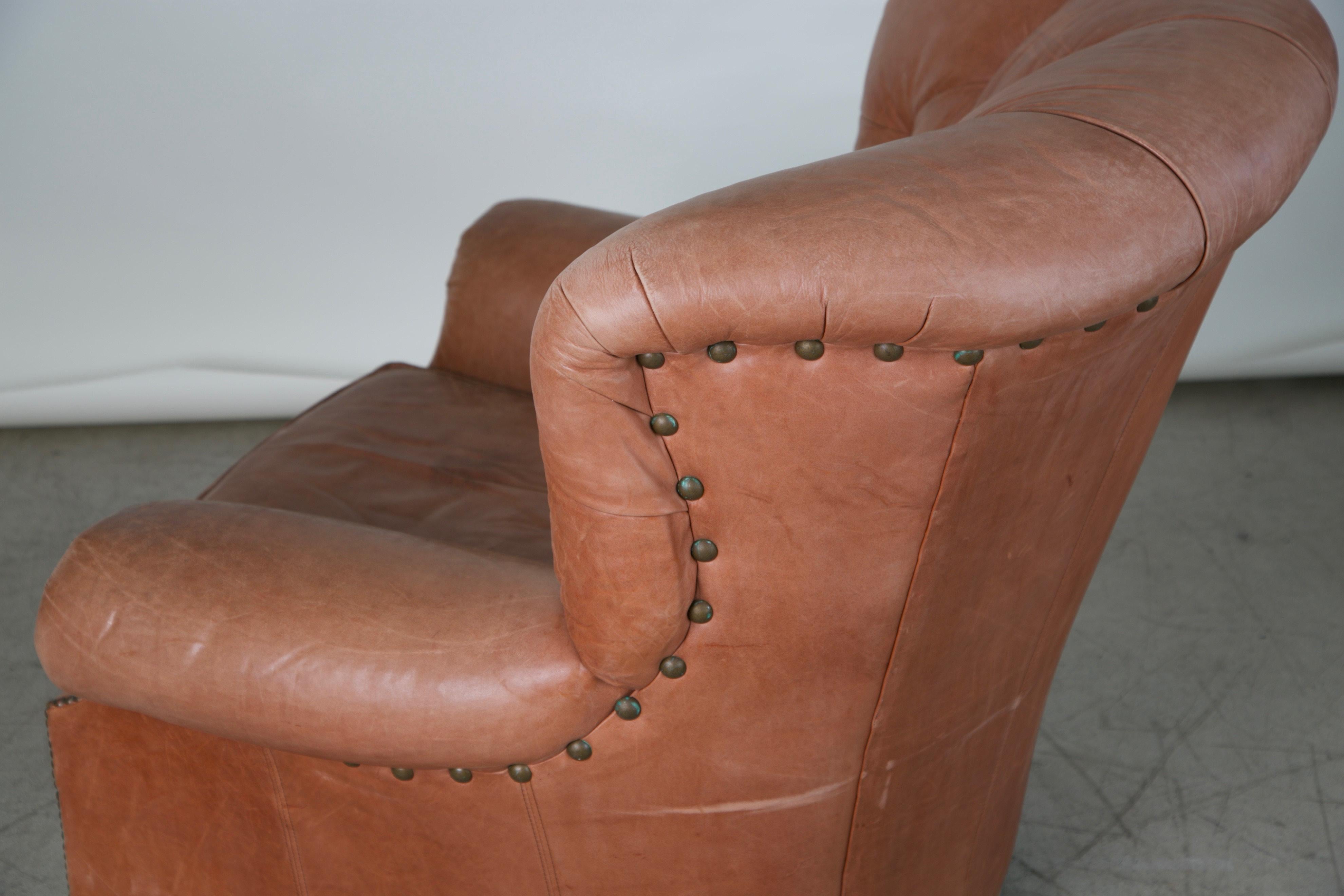 American Pair of Tufted Leather Armchairs the Style of Ralph Lauren Writer's Chair