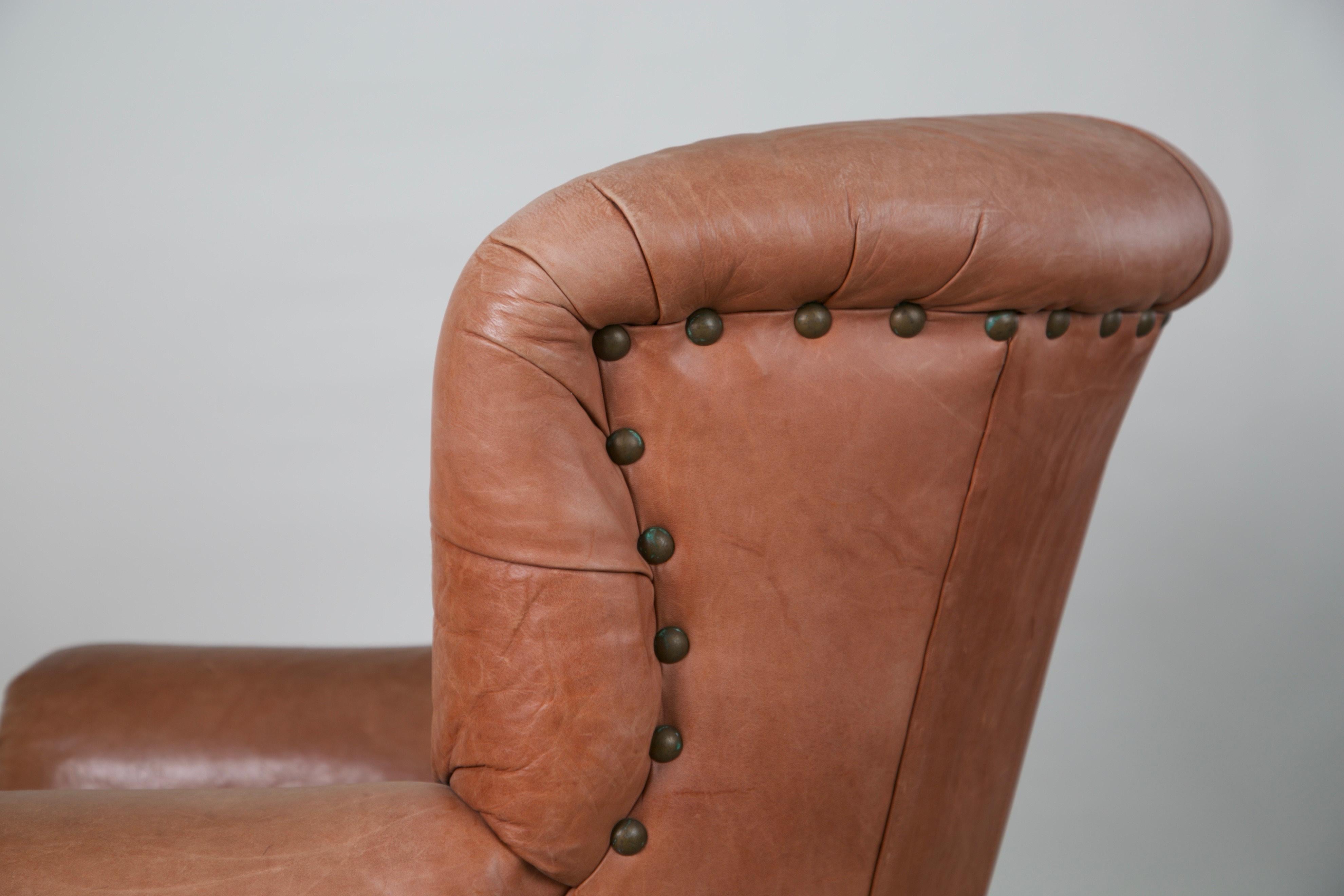 Pair of Tufted Leather Armchairs the Style of Ralph Lauren Writer's Chair In Good Condition In Los Angeles, CA