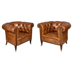 Pair of Tufted Leather Chesterfield Armchairs