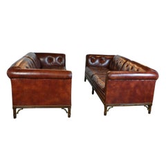 Pair of Tufted Leather Chesterfield Sofa's /Settee's