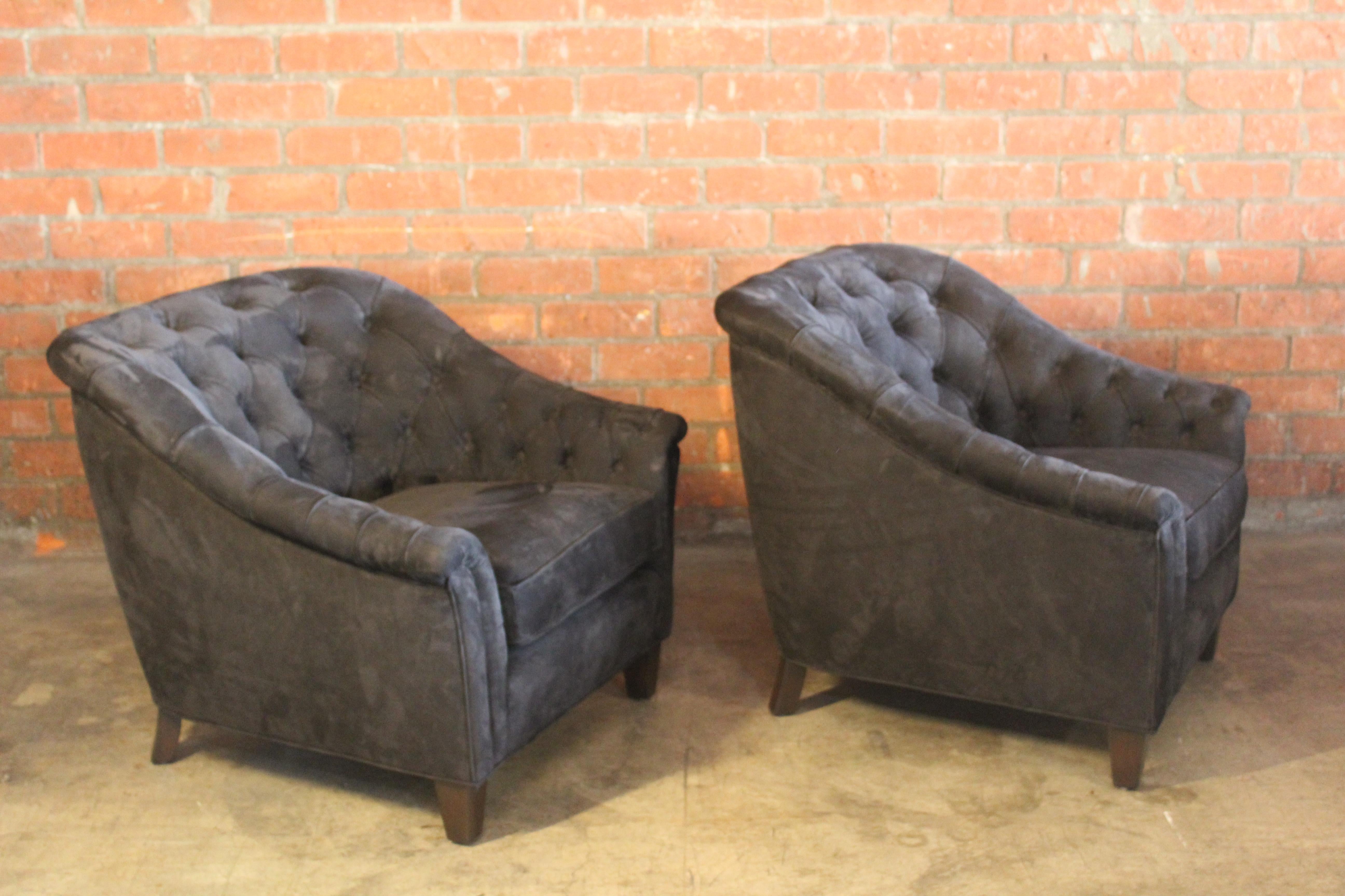 Pair of Tufted Leather Club Chairs, France, 1960s For Sale 4