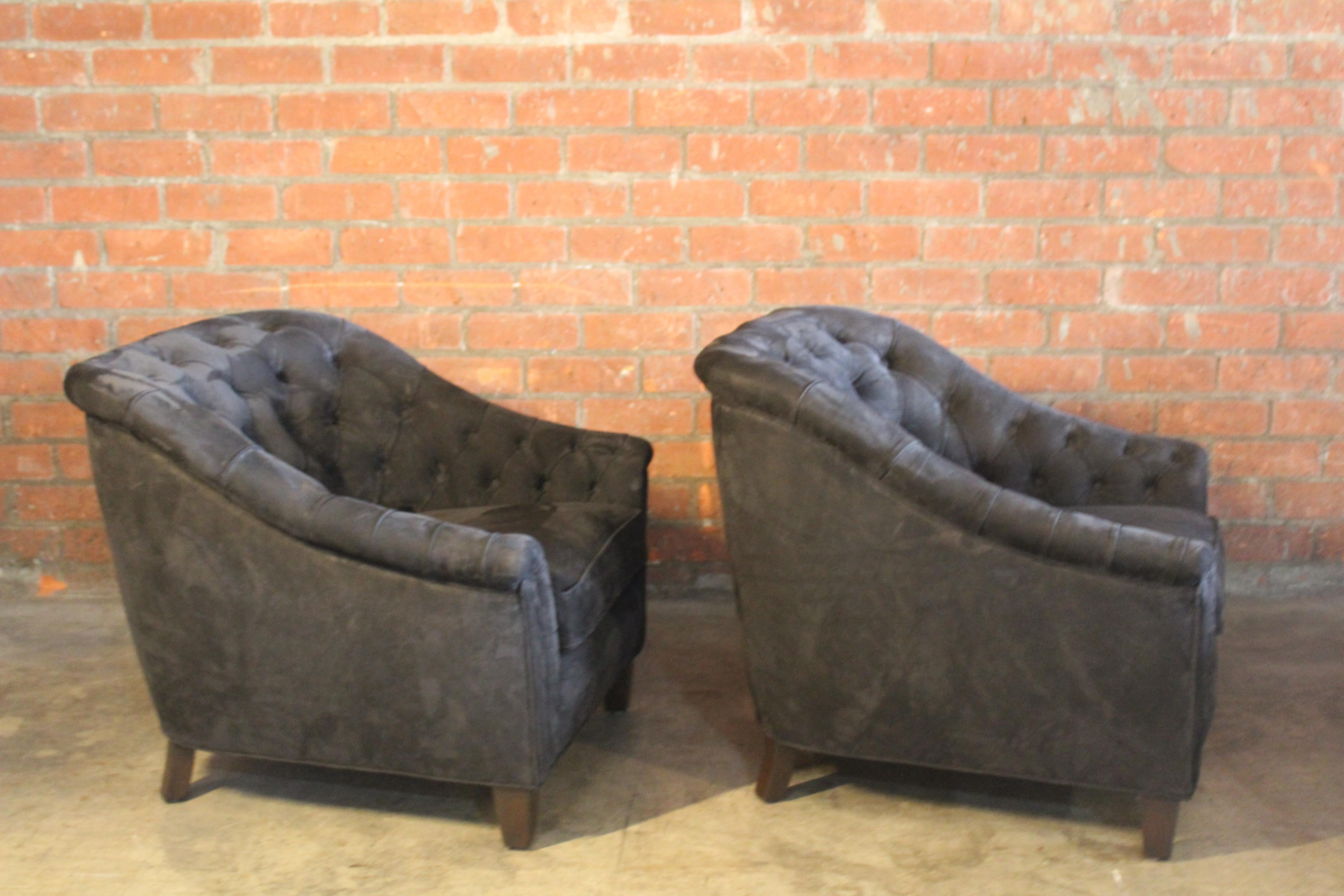 Pair of Tufted Leather Club Chairs, France, 1960s For Sale 5