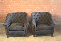 Pair of Tufted Leather Club Chairs, France, 1960s