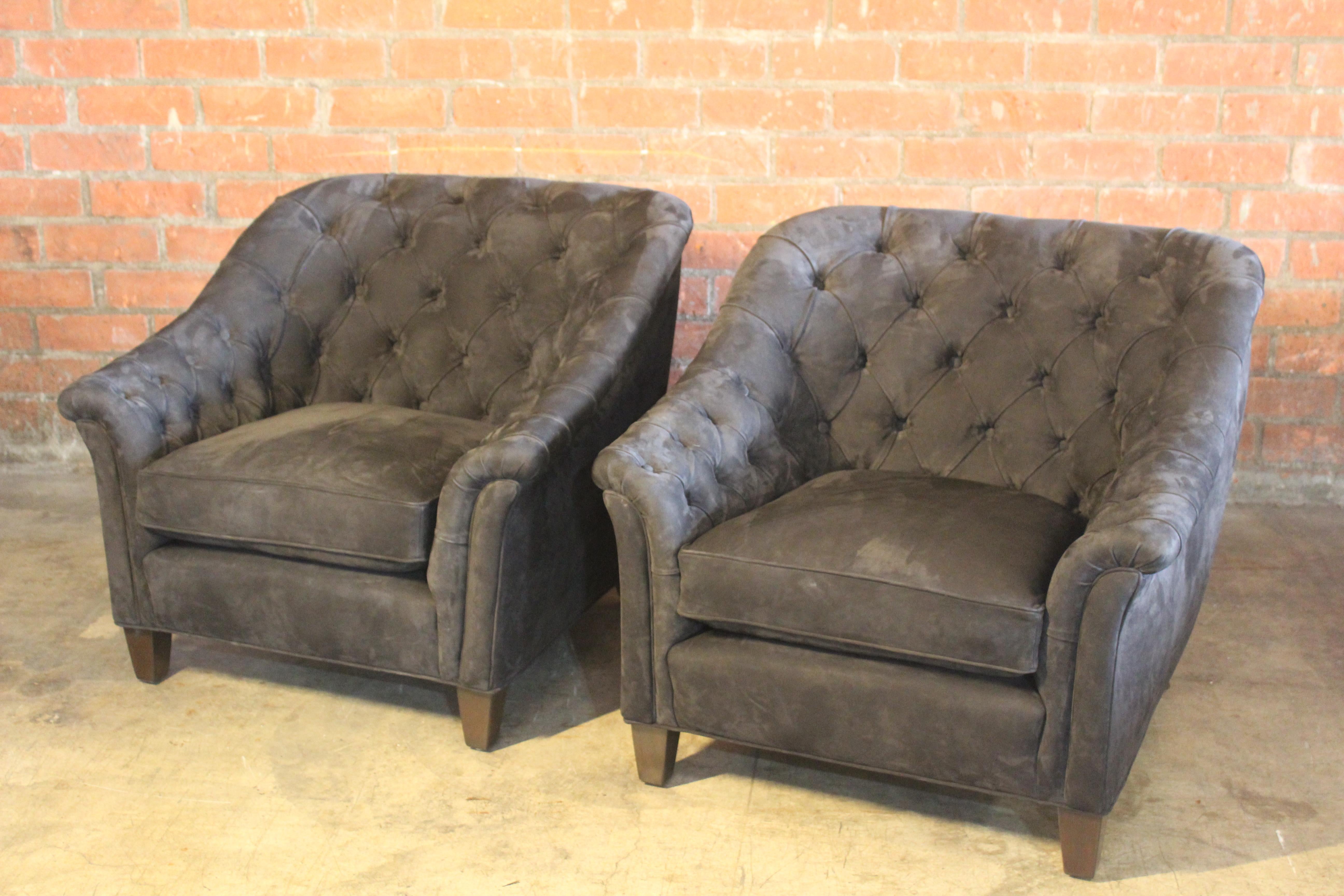 Pair of Tufted Leather Club Chairs, France, 1960s In Good Condition For Sale In Los Angeles, CA