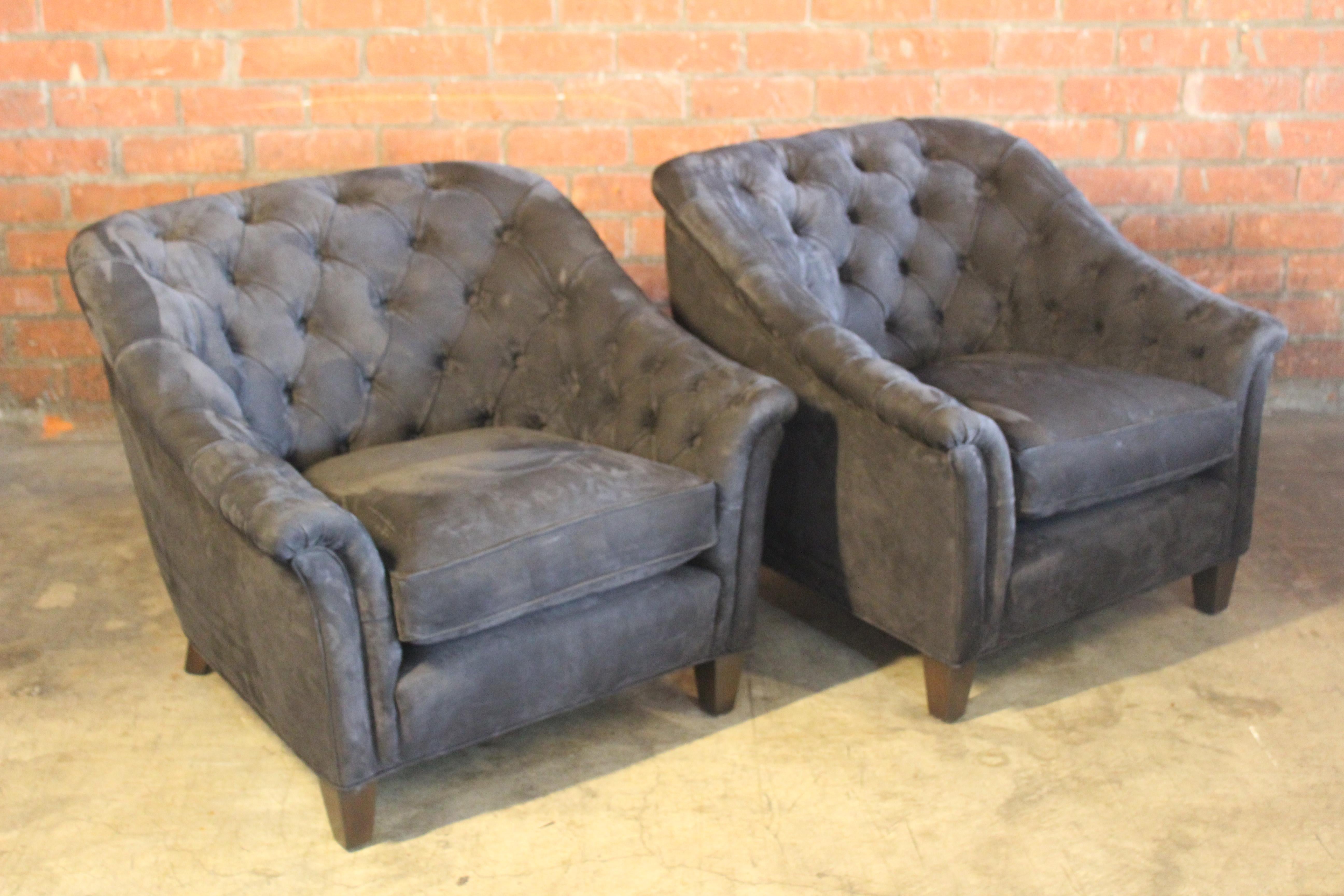 Pair of Tufted Leather Club Chairs, France, 1960s For Sale 1