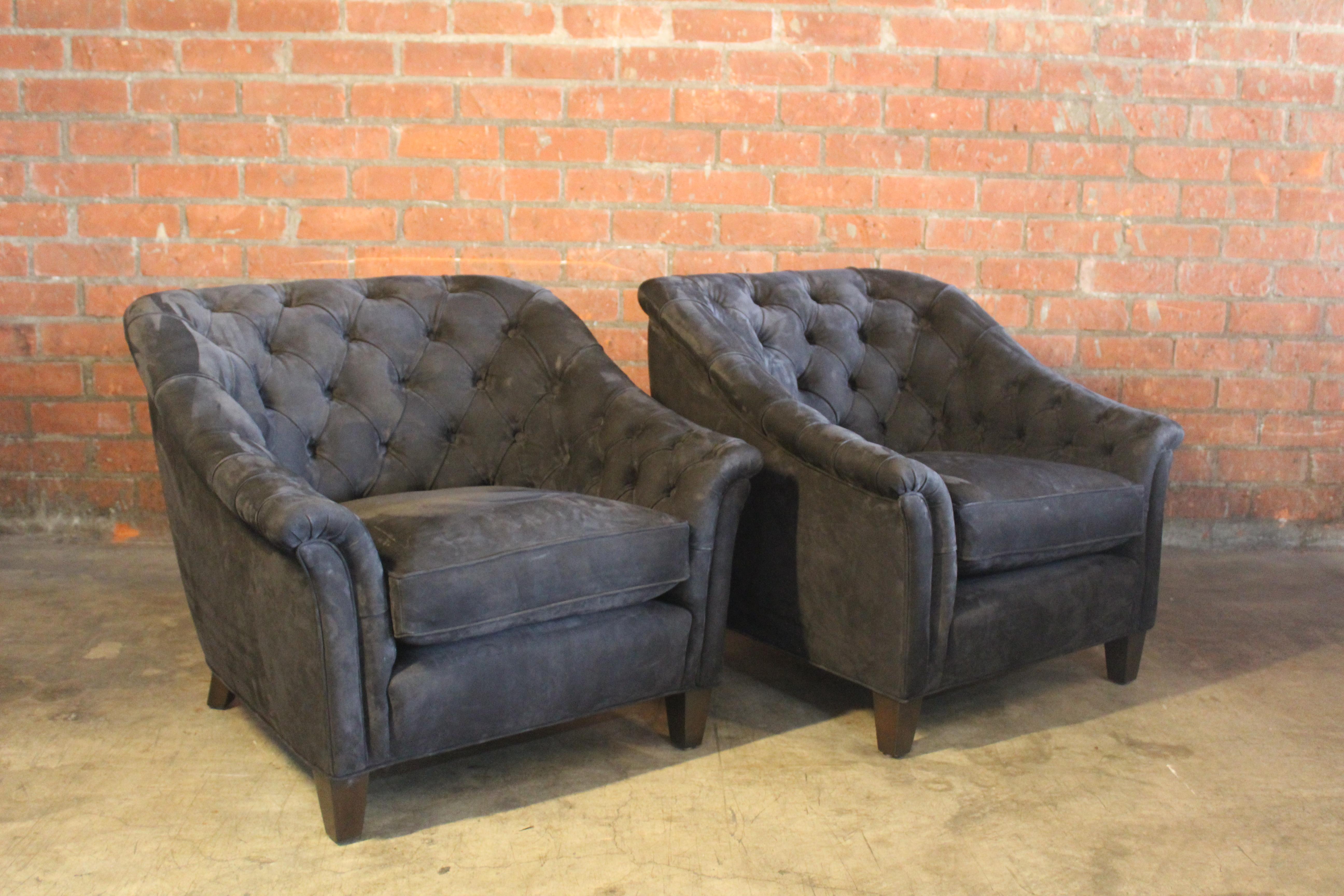 Pair of Tufted Leather Club Chairs, France, 1960s For Sale 3