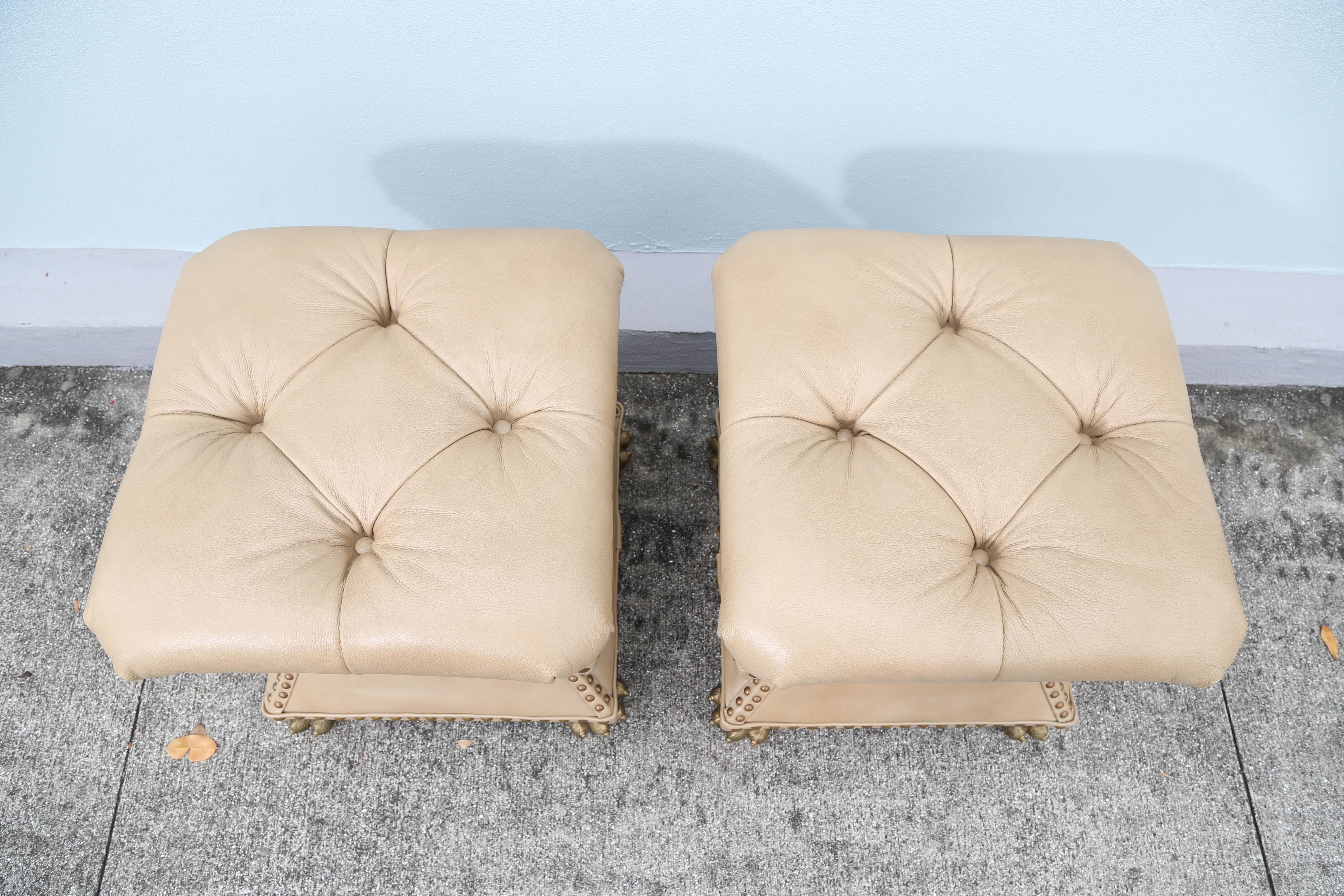 20th Century Pair of Tufted Leather Ottomans