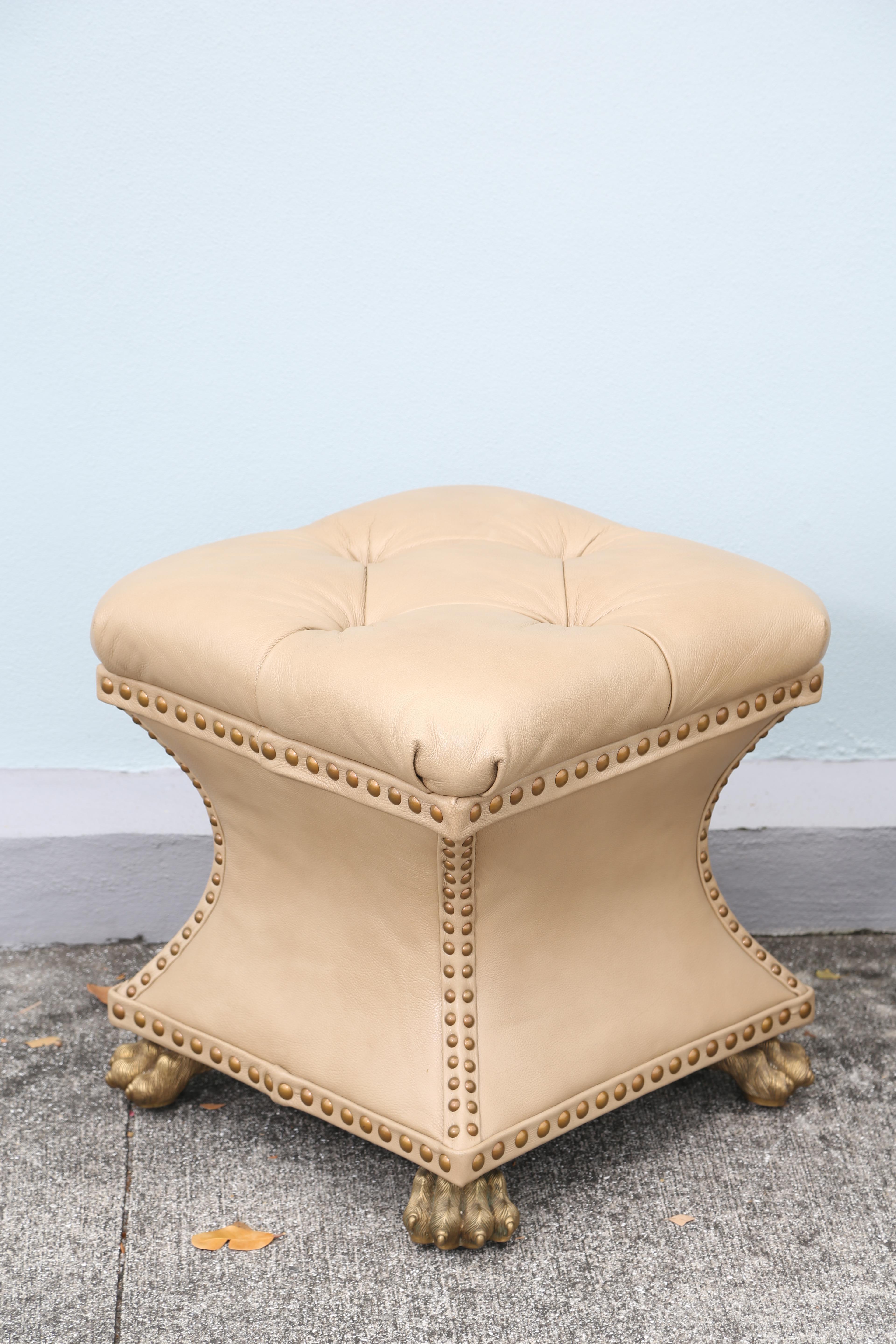 Pair of Tufted Leather Ottomans 1