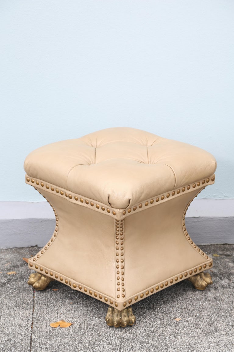 Pair of Tufted Leather Ottomans For Sale at 1stDibs