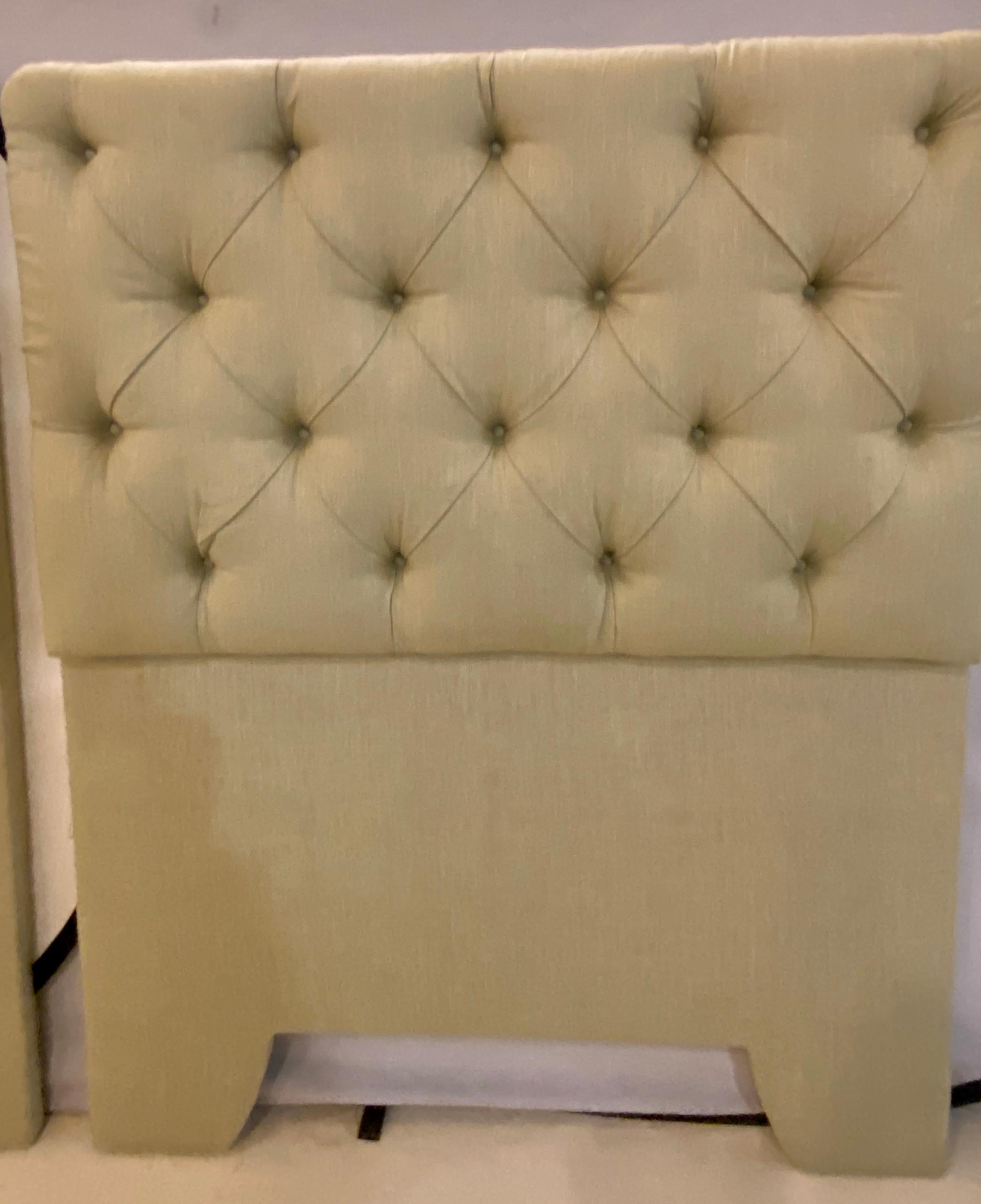 Hollywood Regency Pair of Tufted Linen Twin Headboards