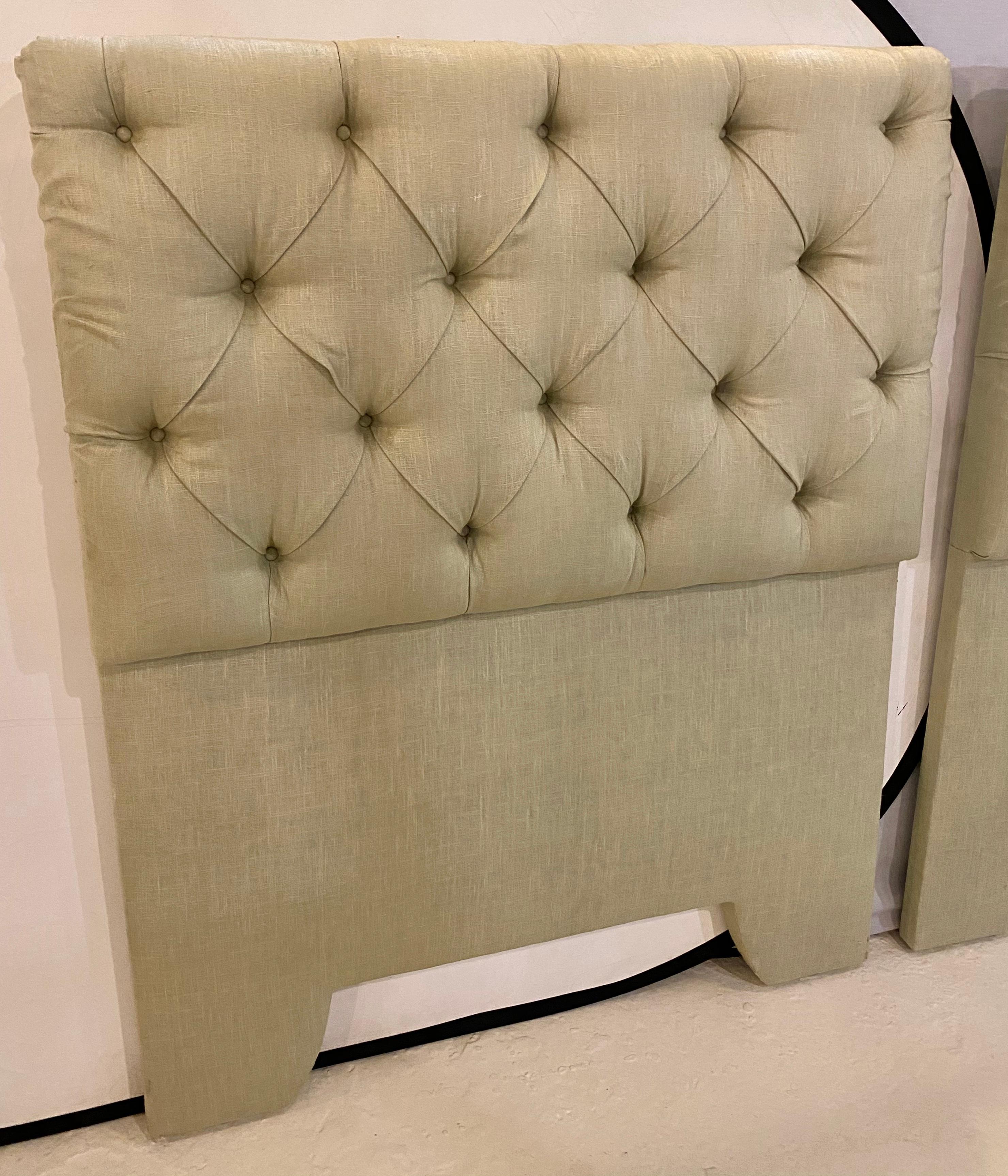 Pair of Tufted Linen Twin Headboards 3