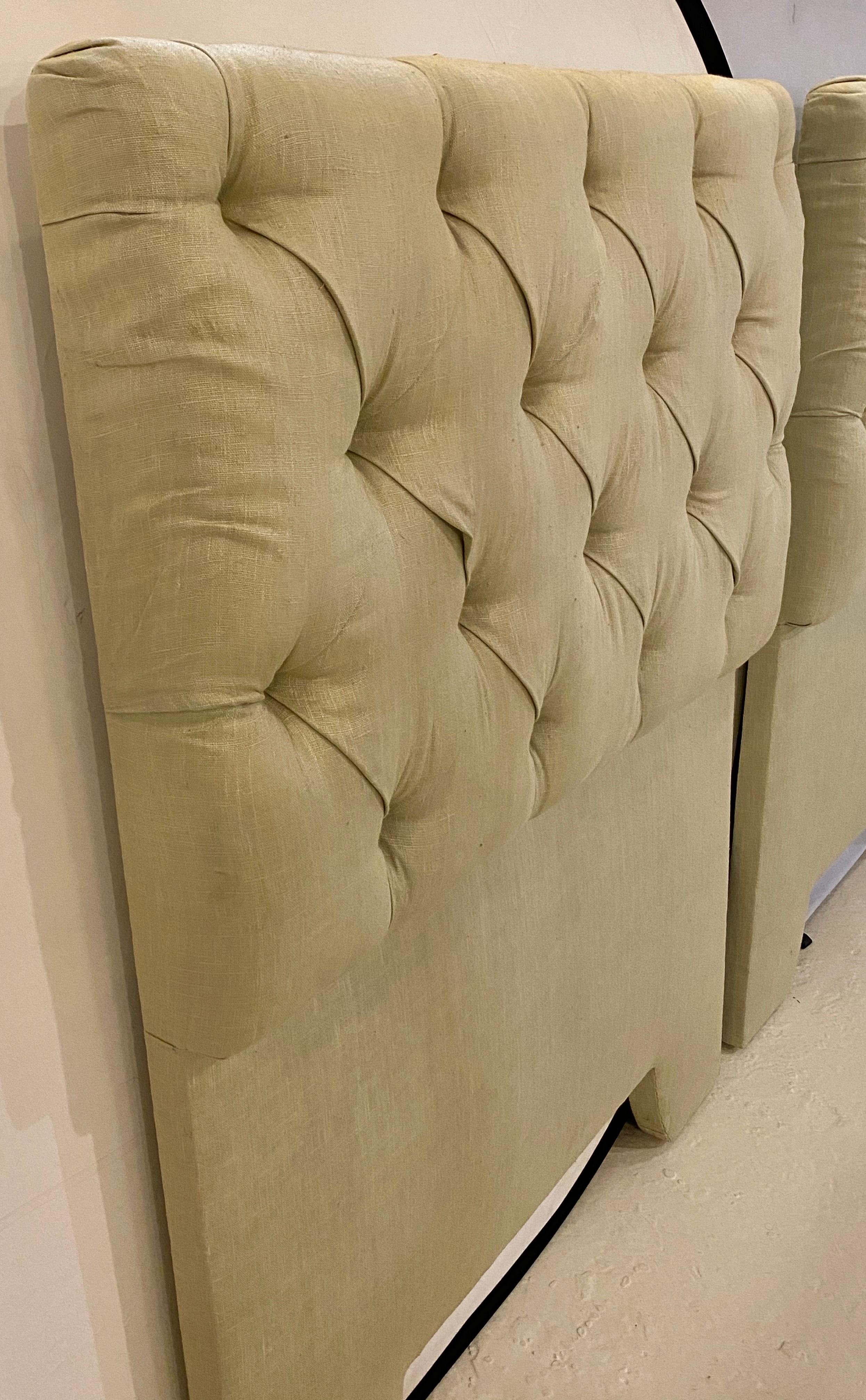 Pair of Tufted Linen Twin Headboards 4