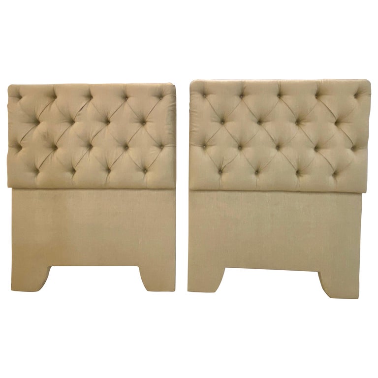 Pair of Tufted Linen Twin Headboards at 1stDibs