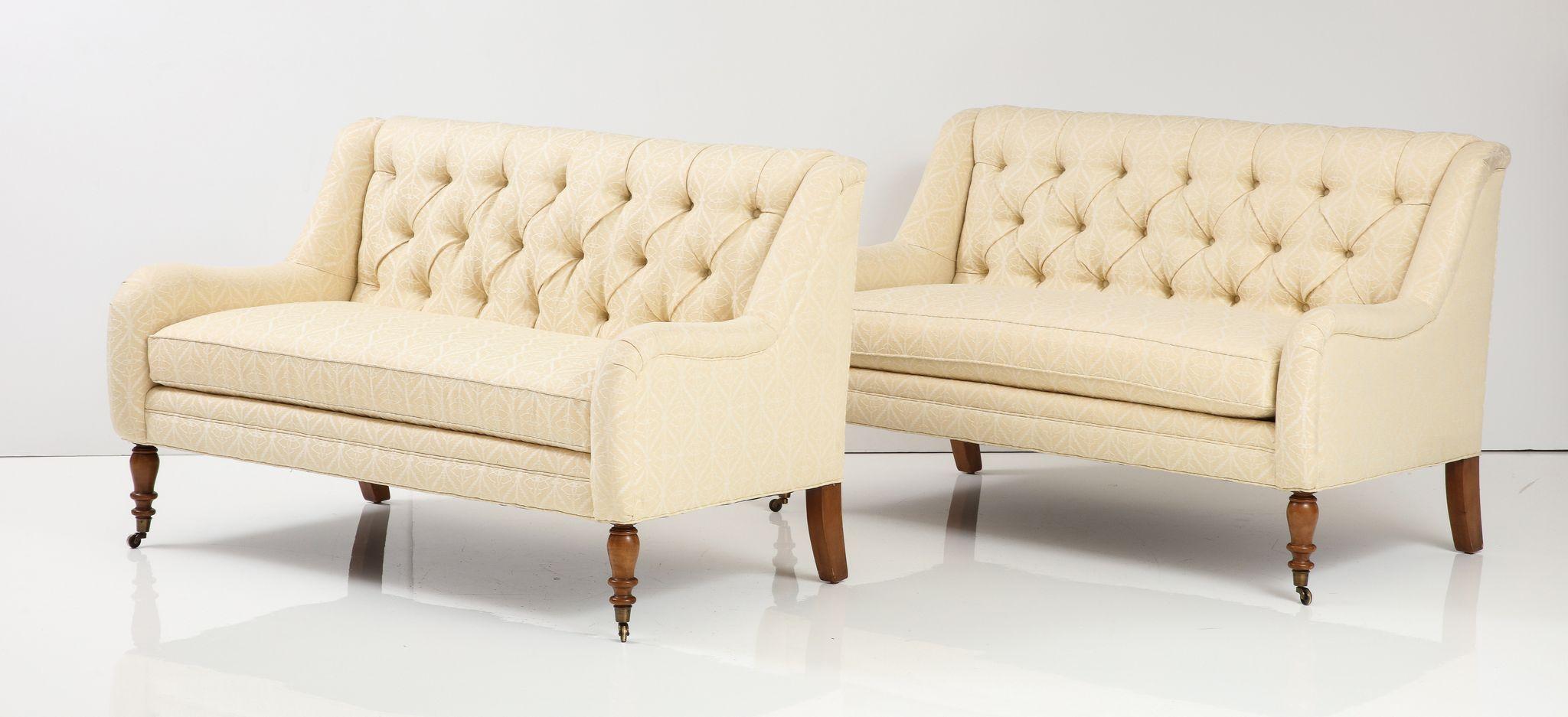 Contemporary Pair of Tufted Loveseats For Sale