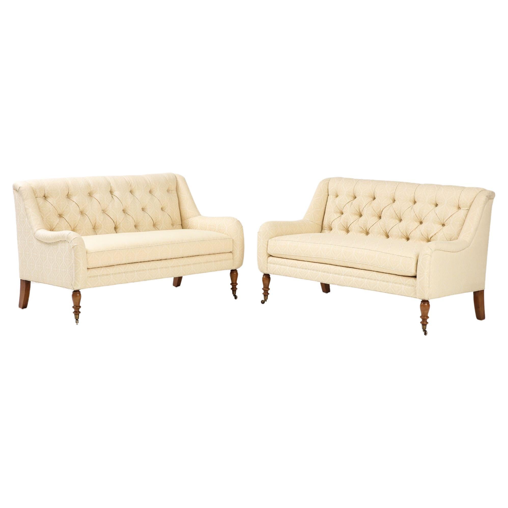 Pair of Tufted Loveseats For Sale